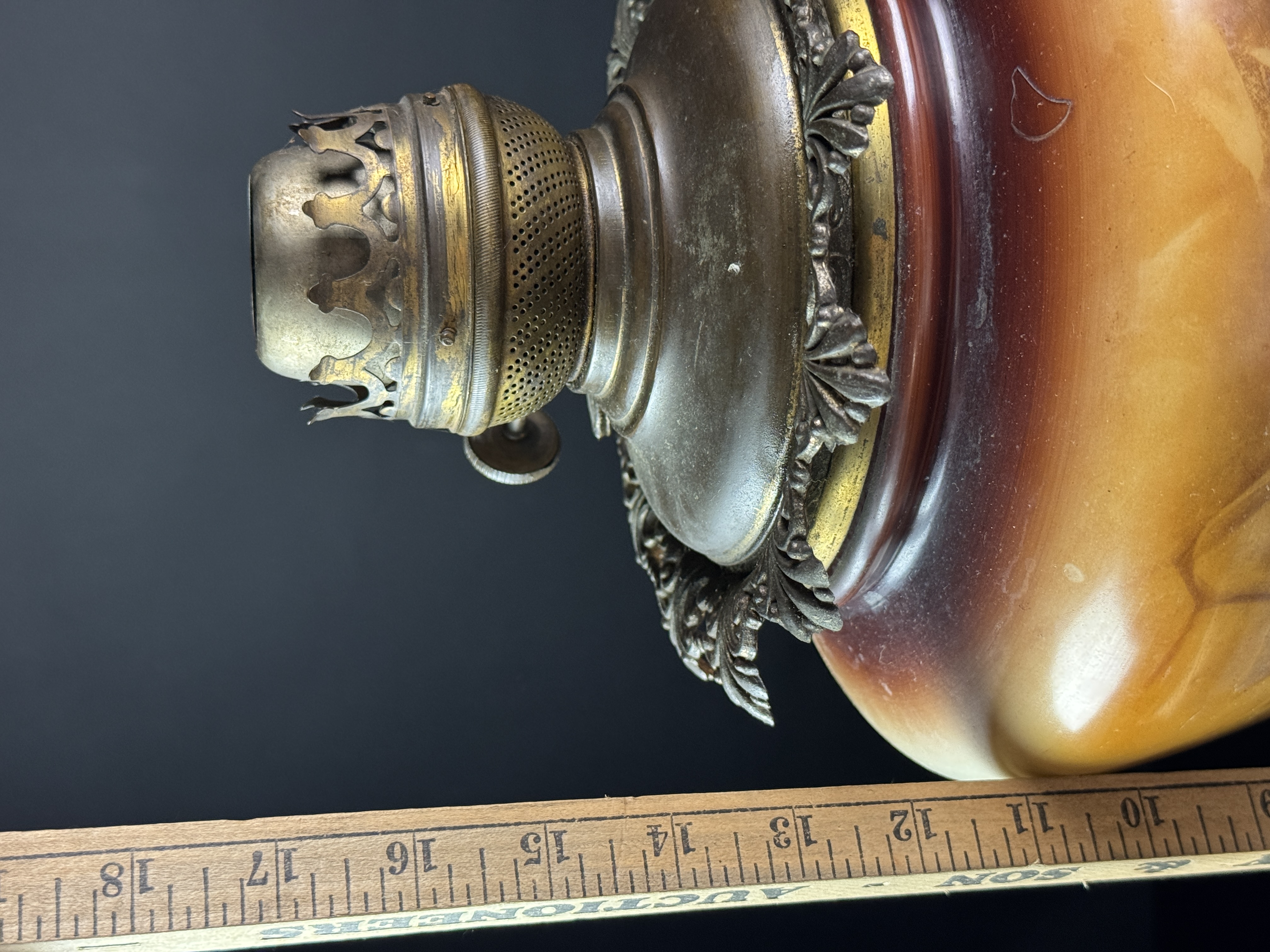 Victorian Pittsburgh Lamp Brass and Glass Co Native American Indian Gone With The Wind Oil Lamp