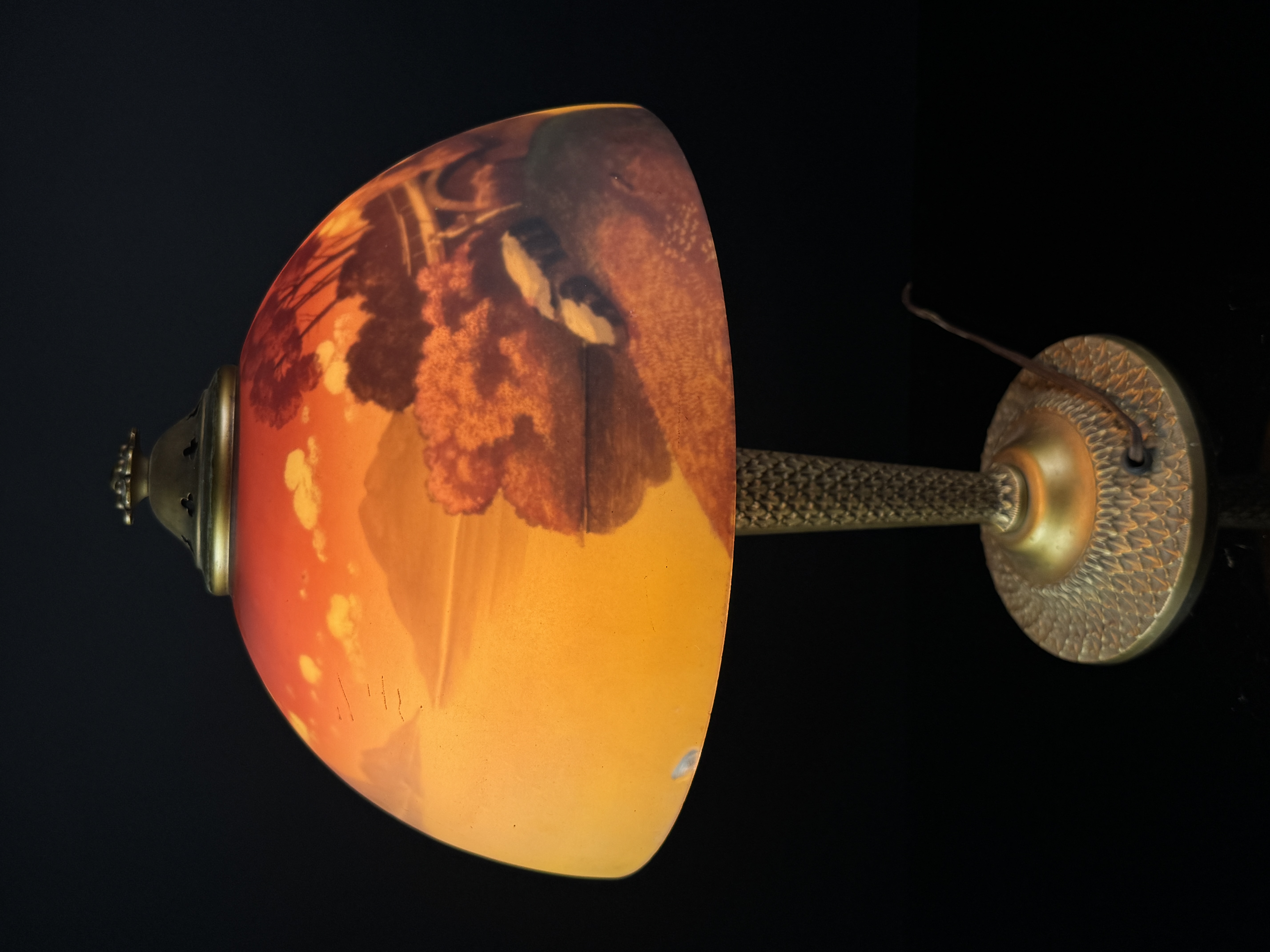 Pittsburgh Lamp Brass and Glass Company Reverse Painted Landscape Table Lamp