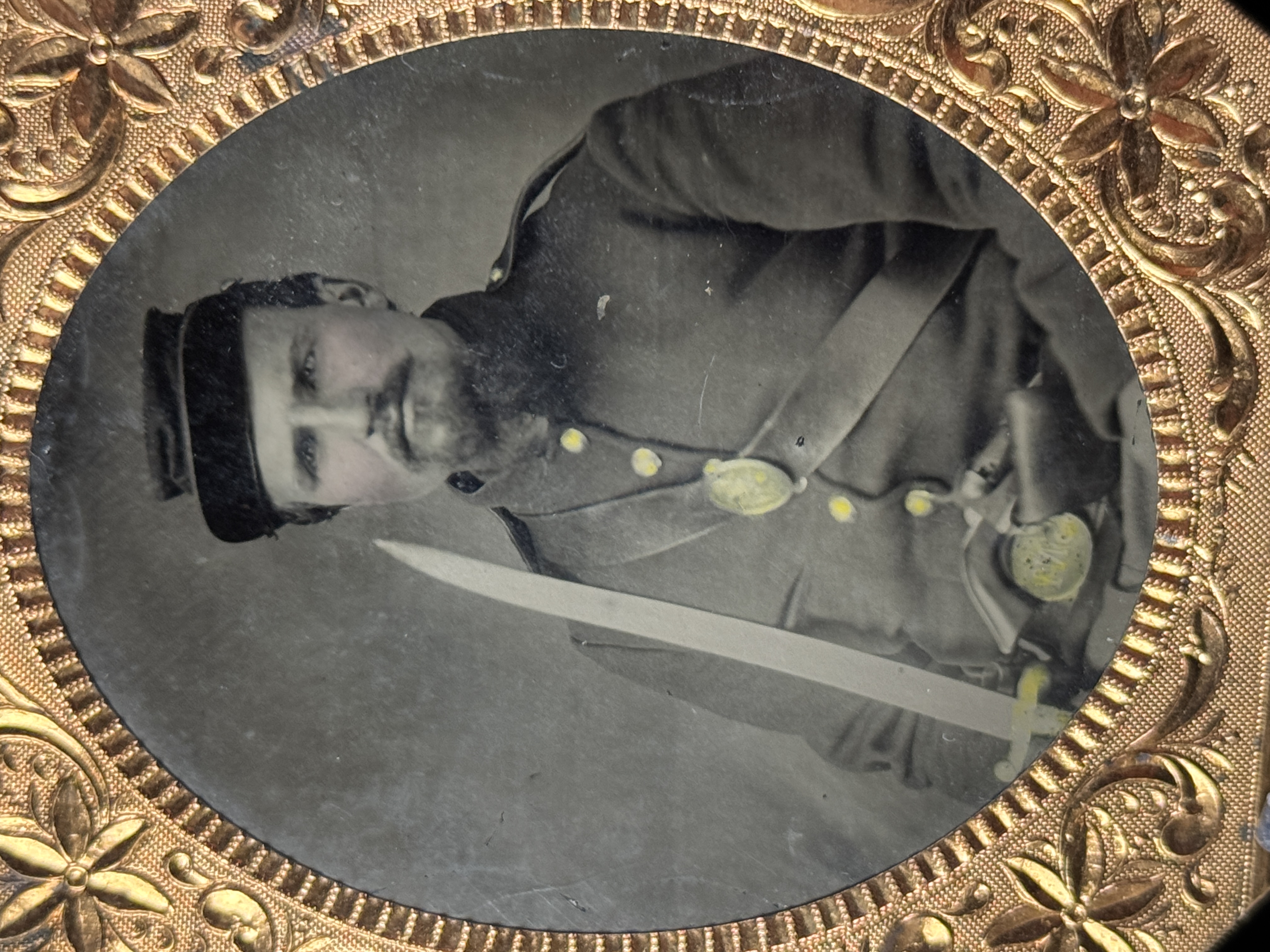 Ninth-Plate Tintype of a Civil War Soldier w/ Sabre Holmes Booth & Haydens