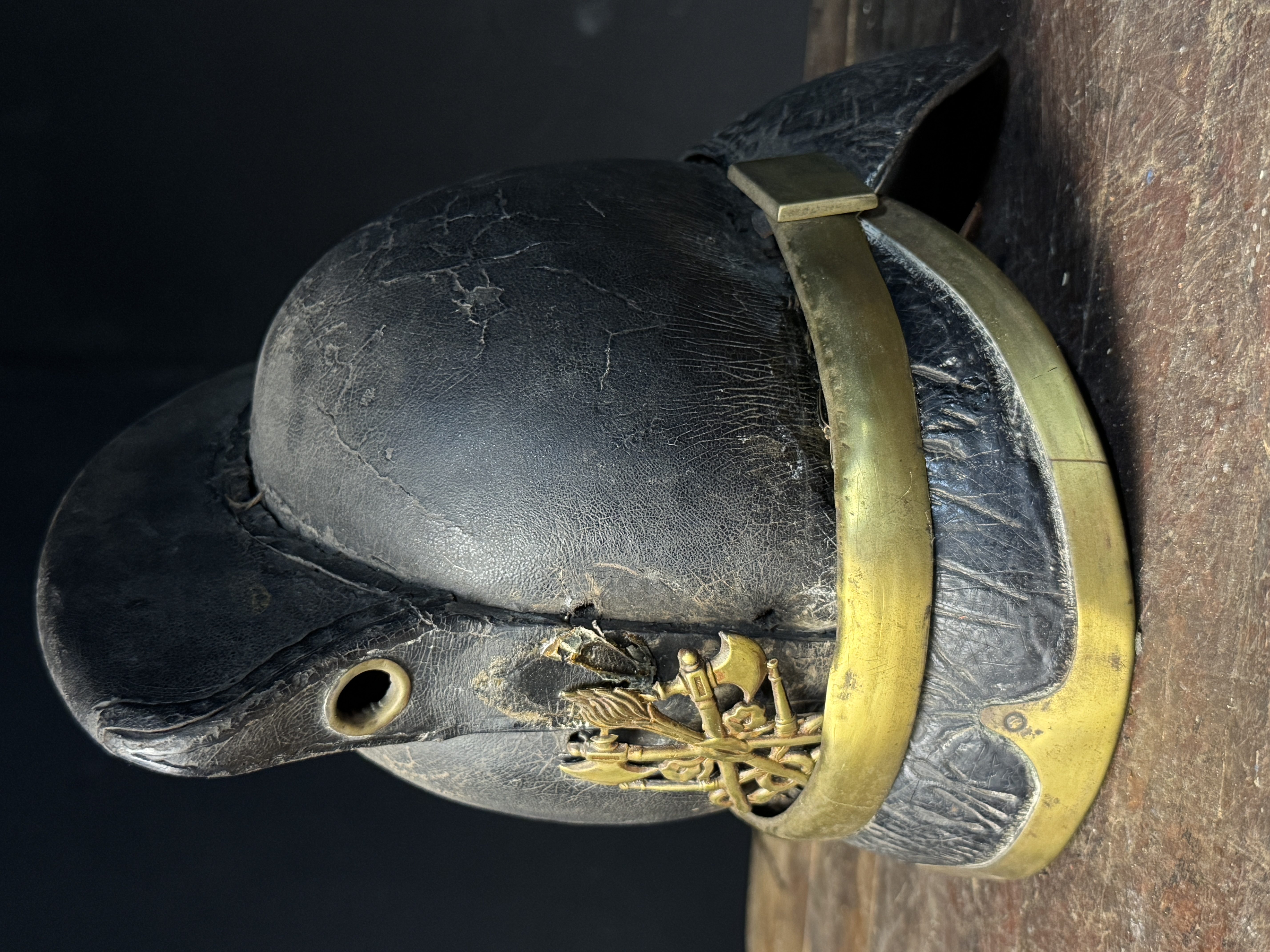 French 19th Century Leather Sapeur-Pompier Medical Officer Helmet