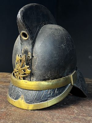 French 19th Century Leather Sapeur-Pompier Medical Officer Helmet. A 19th-century French 