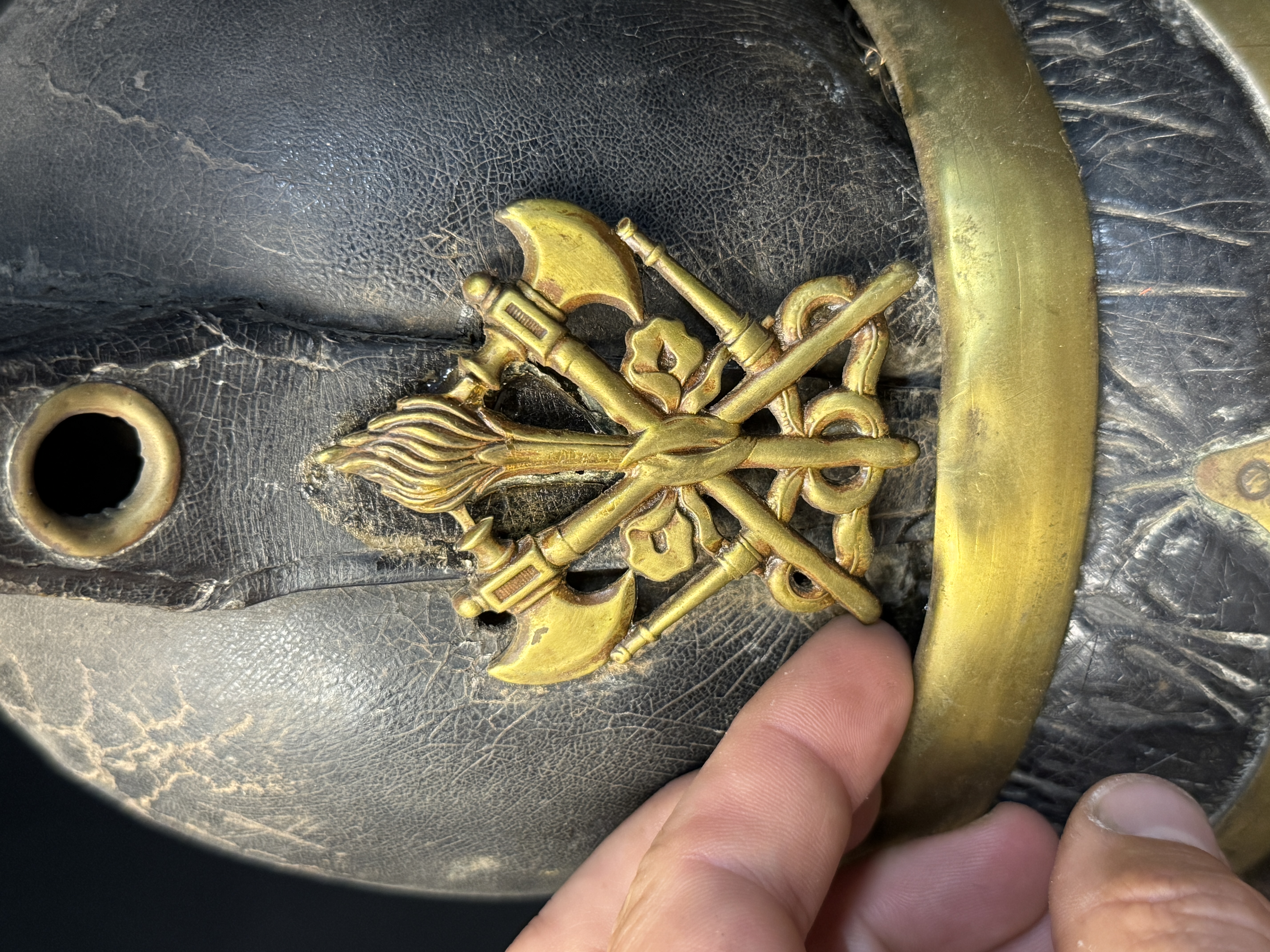 French 19th Century Leather Sapeur-Pompier Medical Officer Helmet