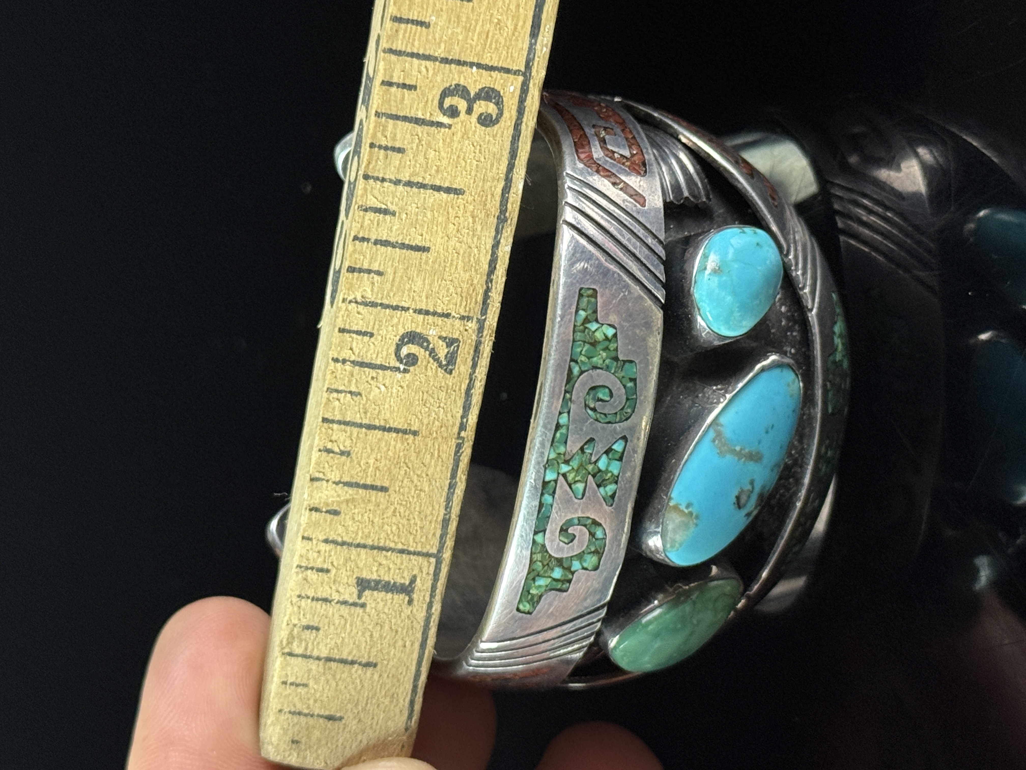 Della and Oscar Chino Acoma Pueblo Silver and Turquoise Wide Cuff Bracelet