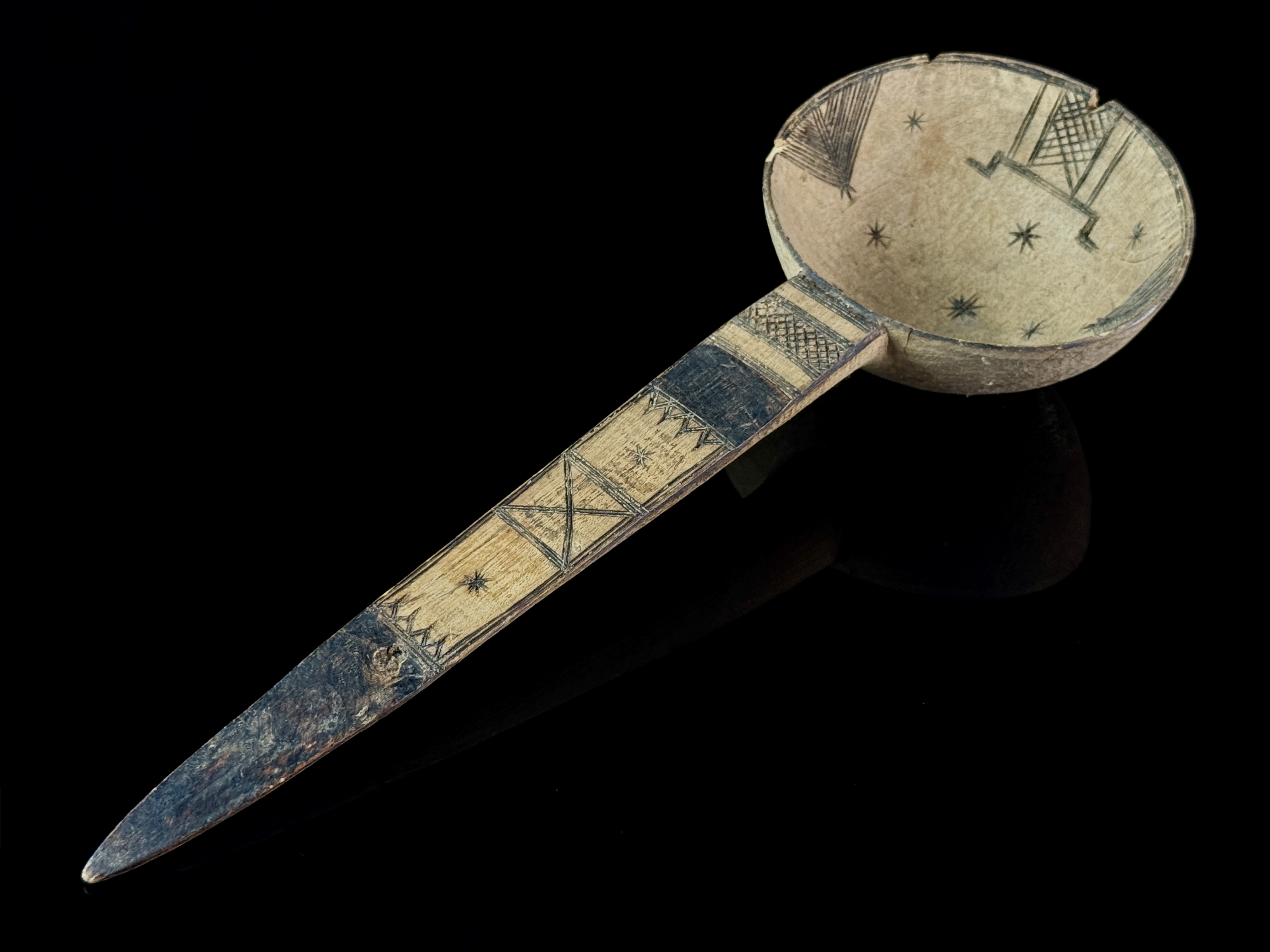 Tuareg Pyrography Decorated Hand Carved Wooden Ladle