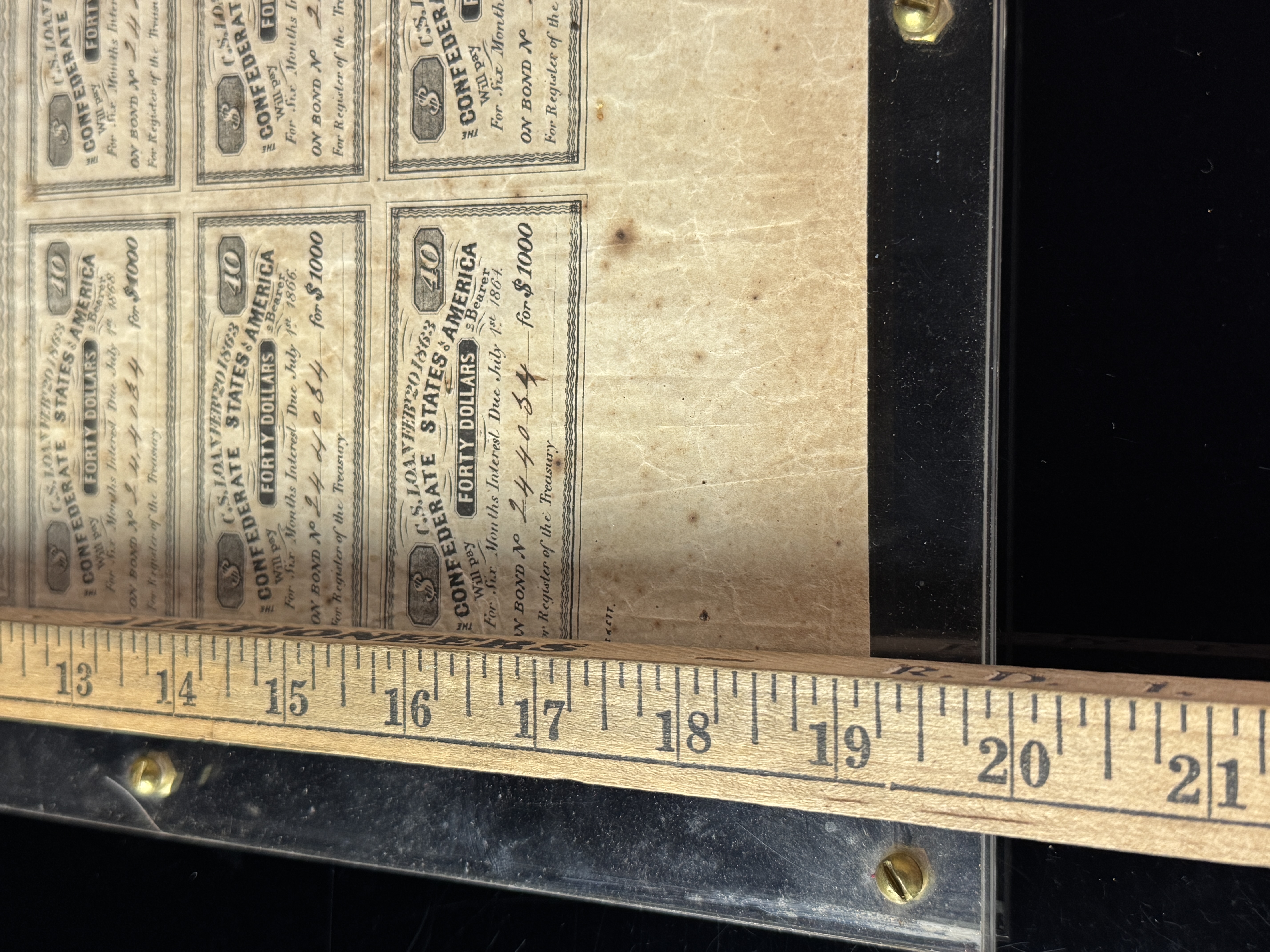 1863 Confederate States of America $1000 Loan Bond with 11 Interest Coupons