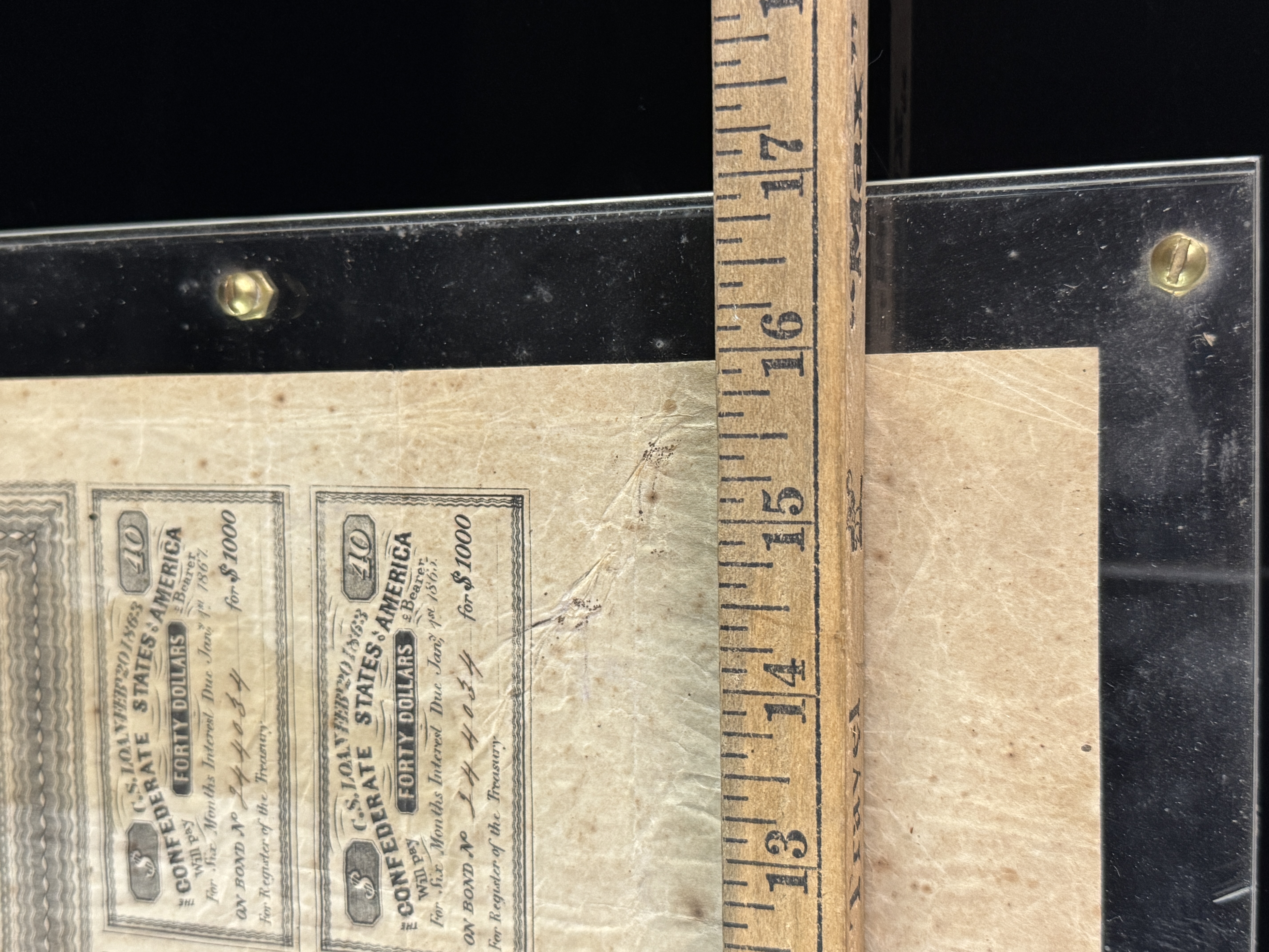 1863 Confederate States of America $1000 Loan Bond with 11 Interest Coupons