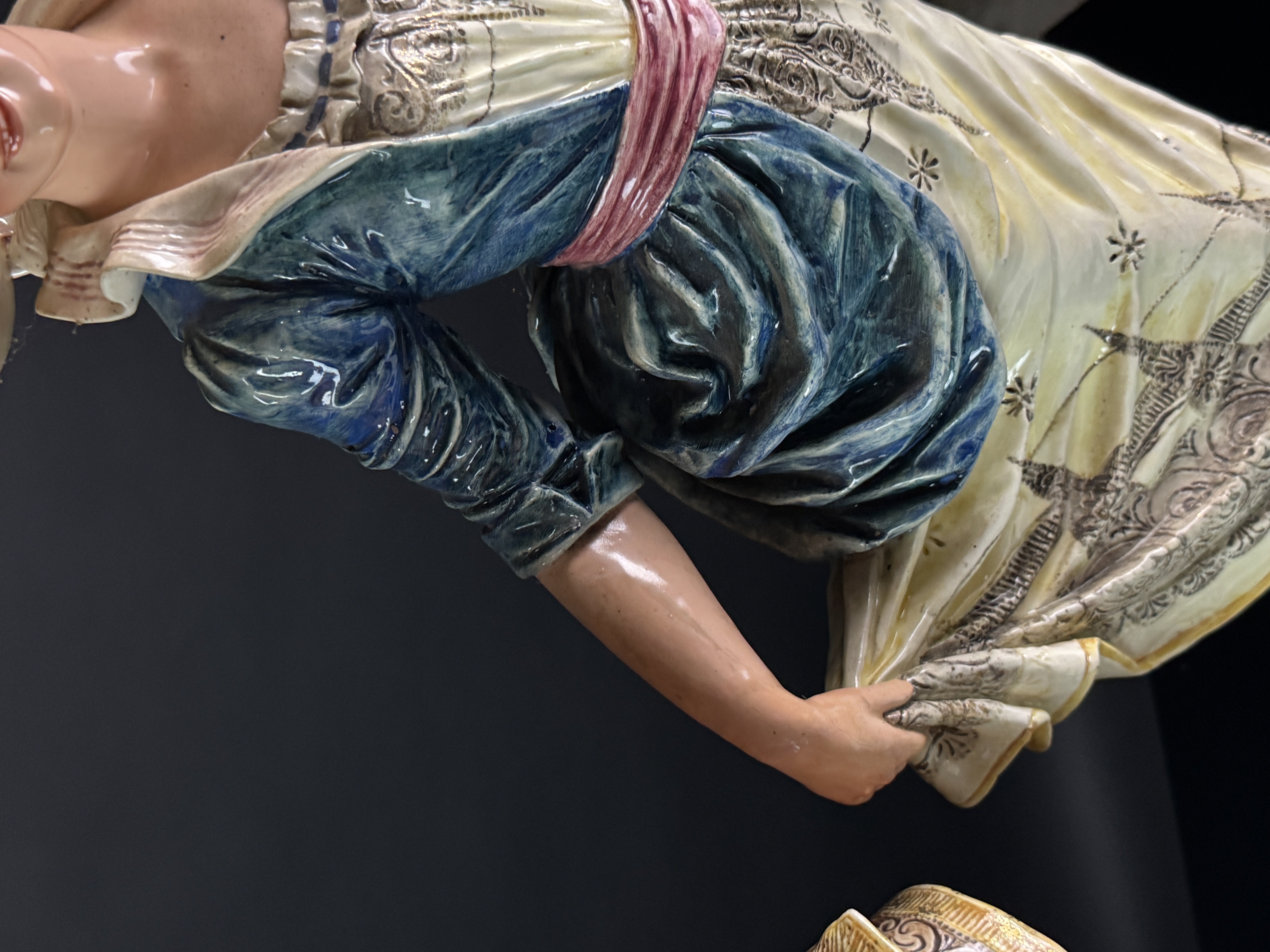 A Pair of Large Continental Polychrome Porcelain Musician Figurines