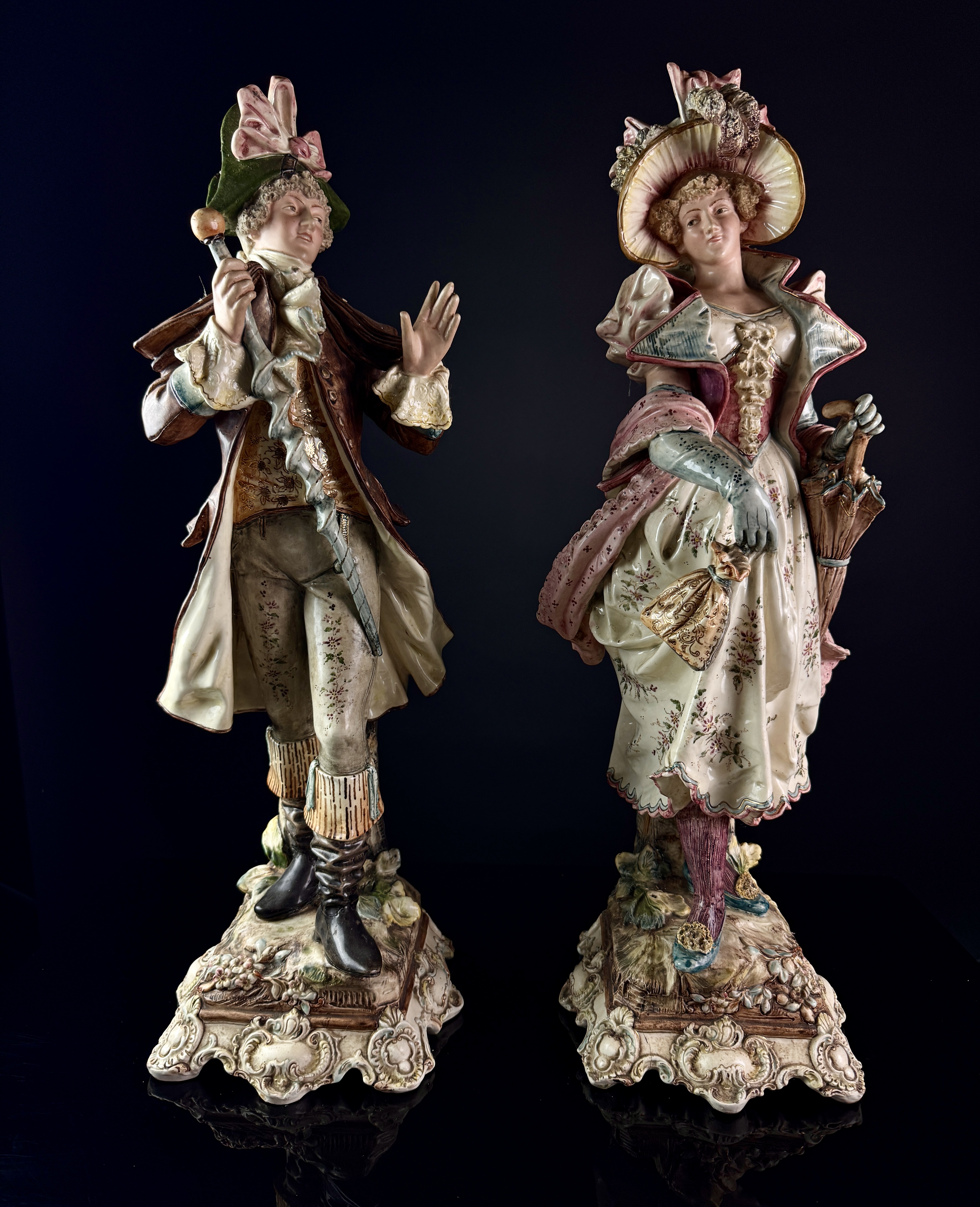 A Large Pair of Royal Dux Bohemia Porcelain Incroyable and Merveilleuse Figures