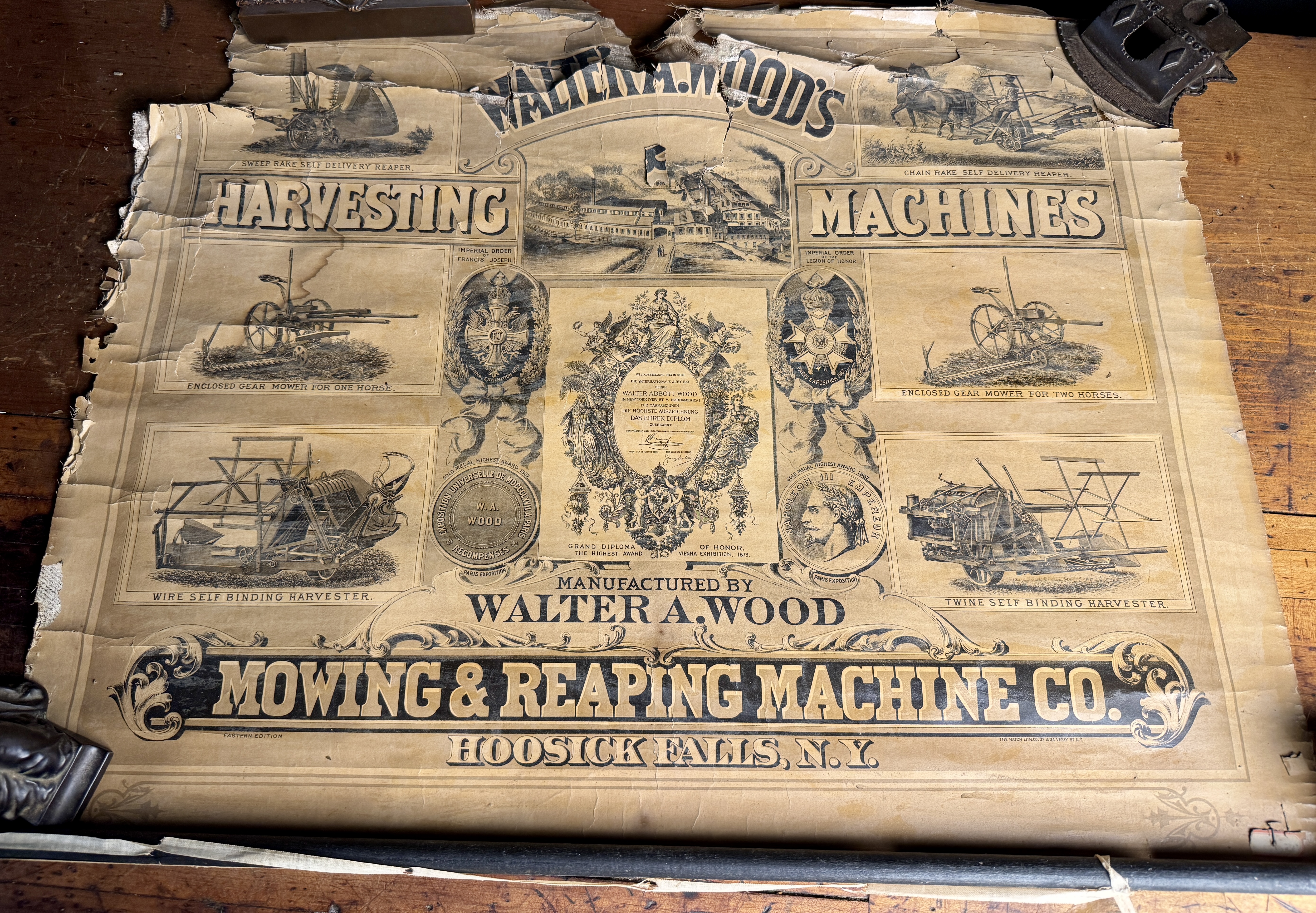 Walter A. Wood Mowing and Reaping Machine Co. Antique Linen Backed Advertising Banner