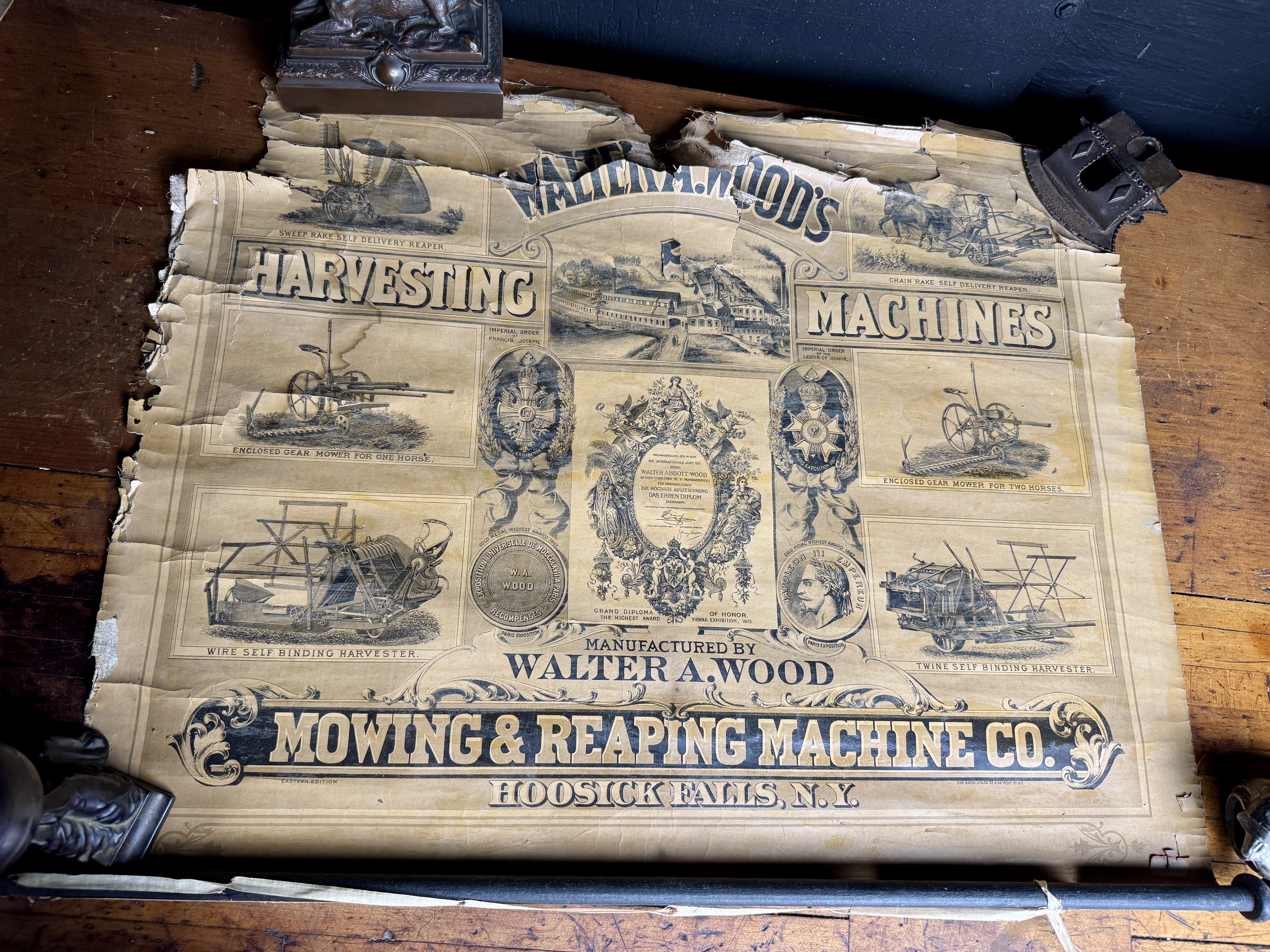 Walter A. Wood Mowing and Reaping Machine Co. Antique Linen Backed Advertising Banner