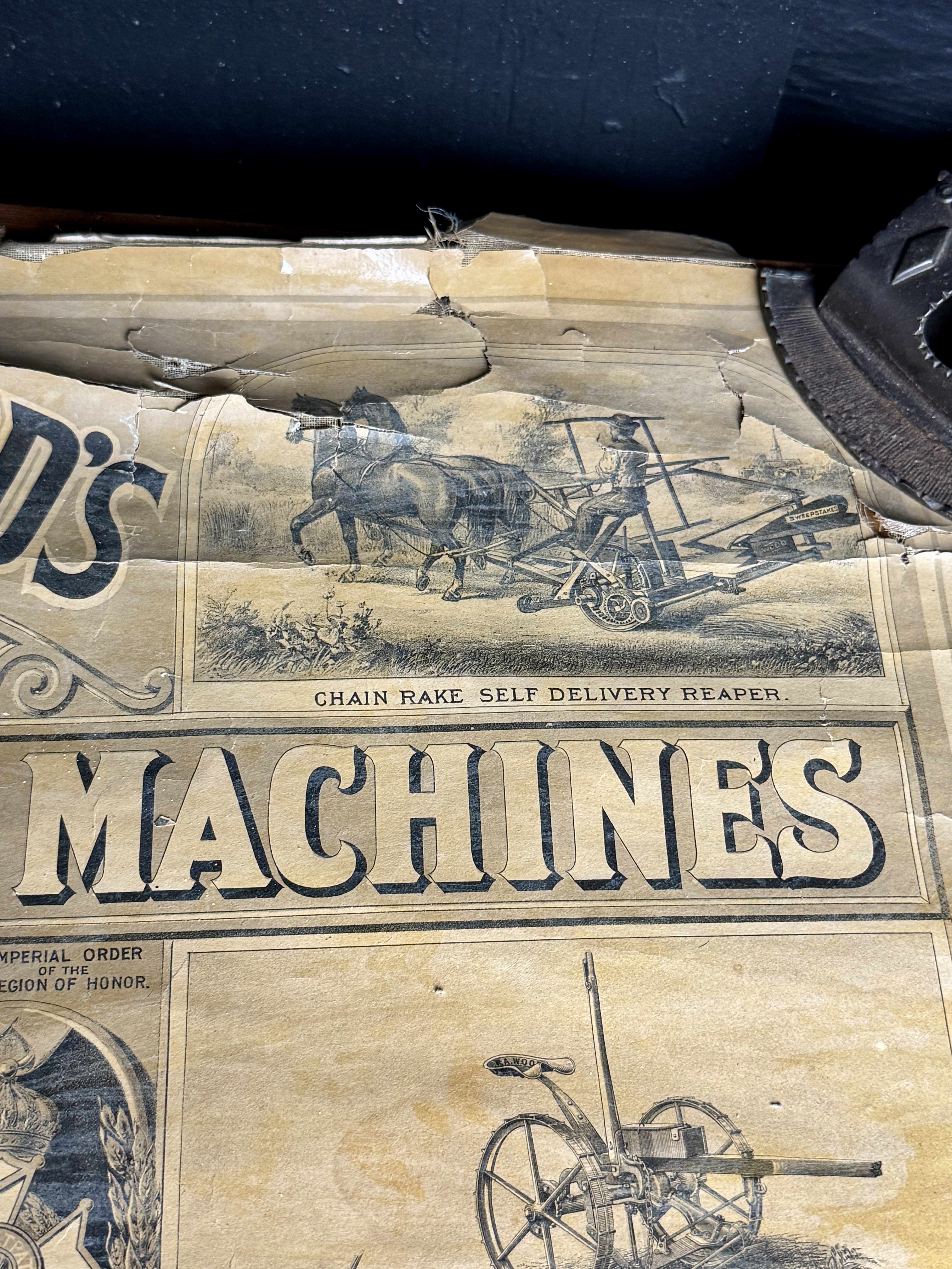 Walter A. Wood Mowing and Reaping Machine Co. Antique Linen Backed Advertising Banner