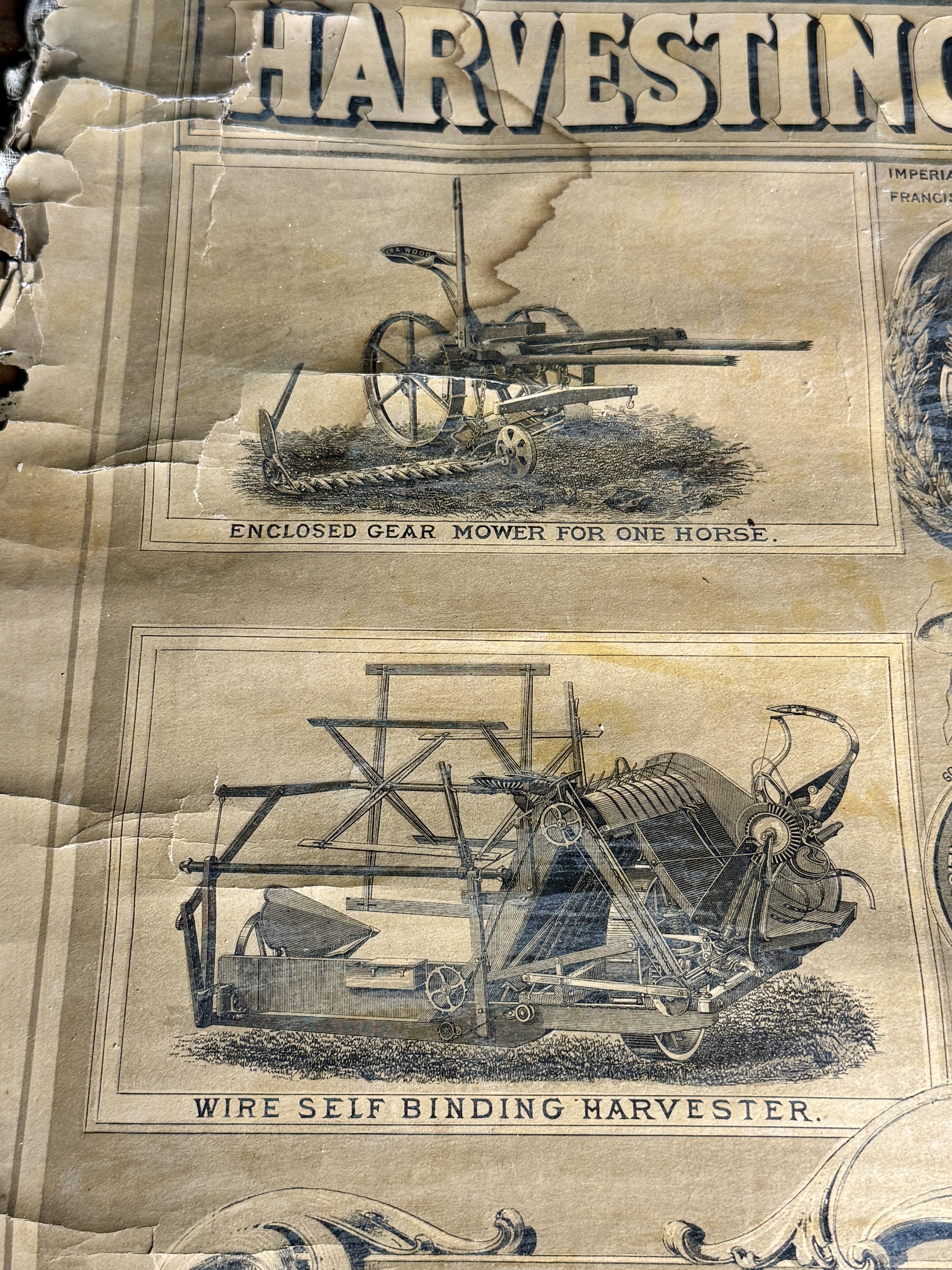 Walter A. Wood Mowing and Reaping Machine Co. Antique Linen Backed Advertising Banner