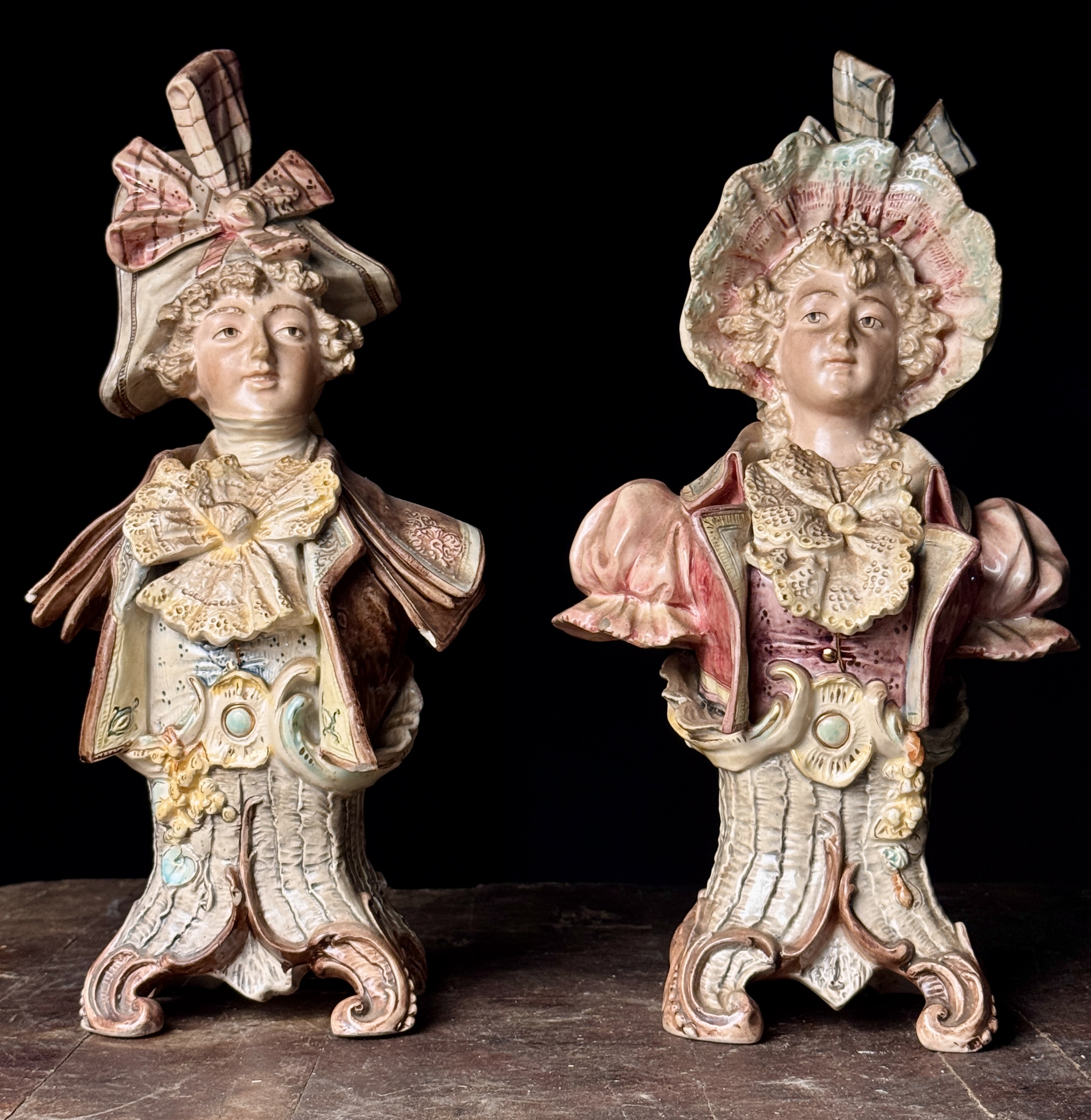 A Pair of Large Brothers Urbach Teplitz Austrian Majolica Portrait Busts