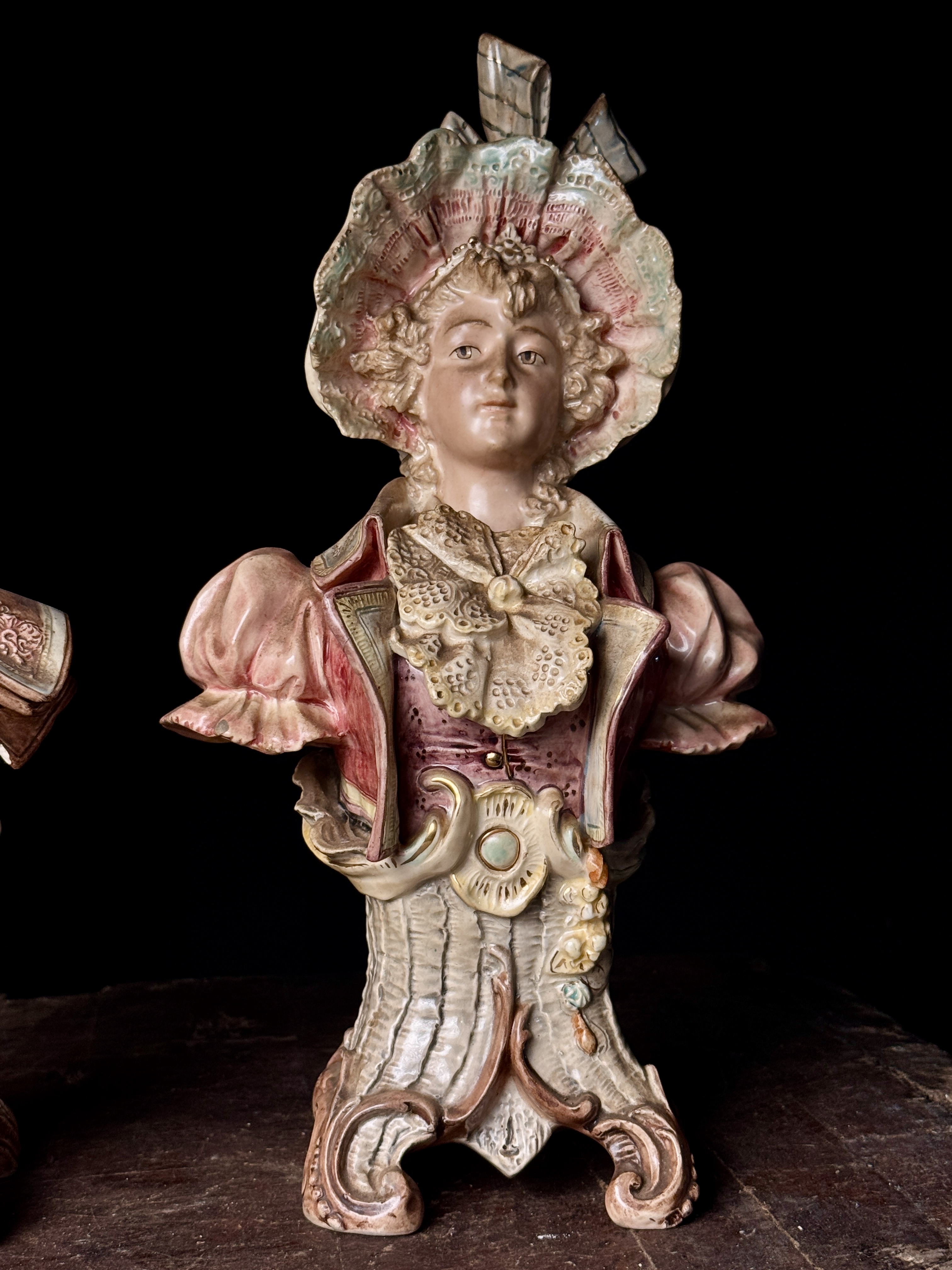 A Pair of Large Brothers Urbach Teplitz Austrian Majolica Portrait Busts