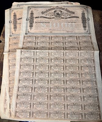 A Collection of Confederate States of America 1864 One Thousand Dollar Loan Bonds. This 