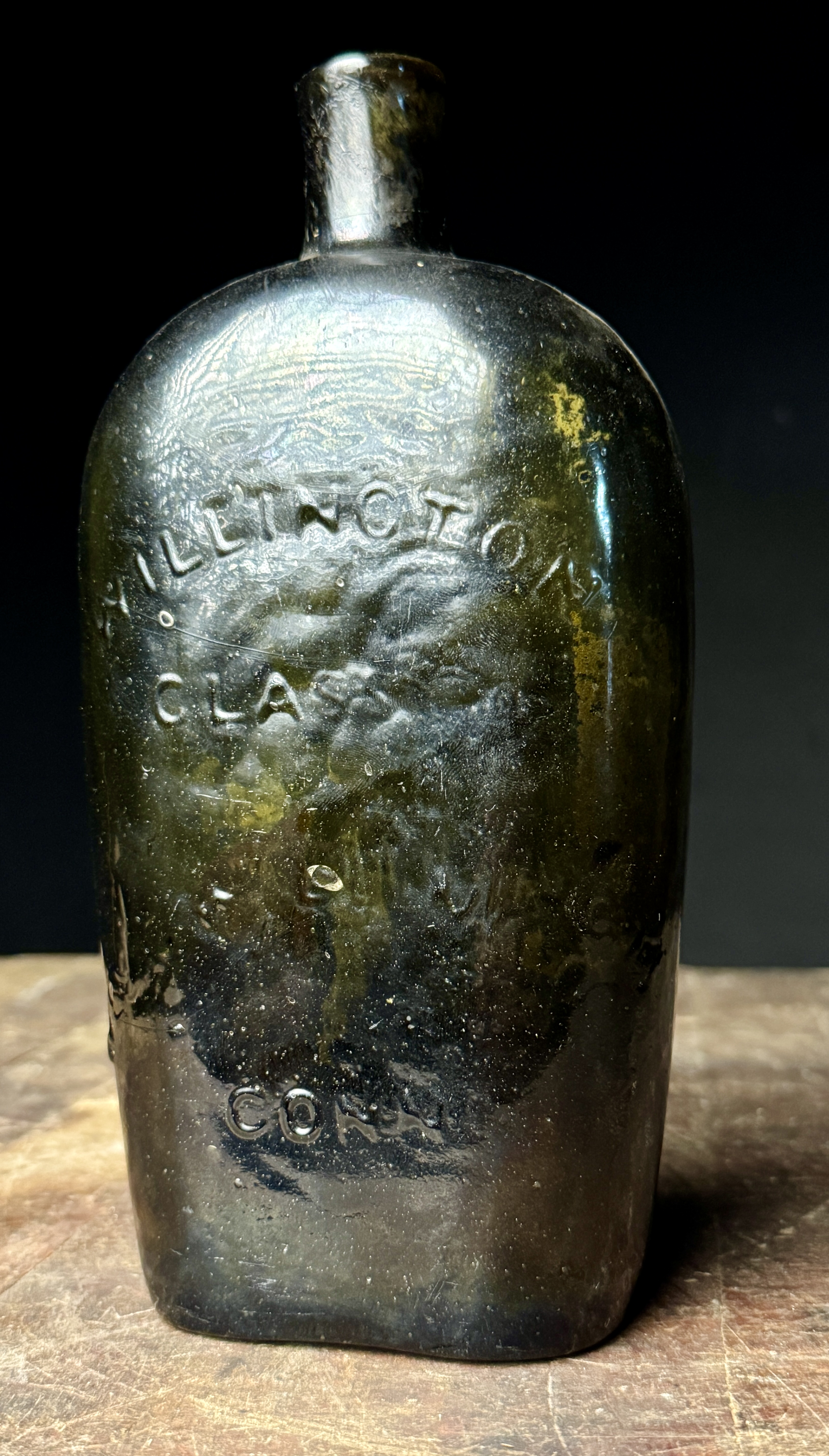 Antique Willington Glass Co GII-64 Eagle Liberty Historical Flask Deep Olive Amber