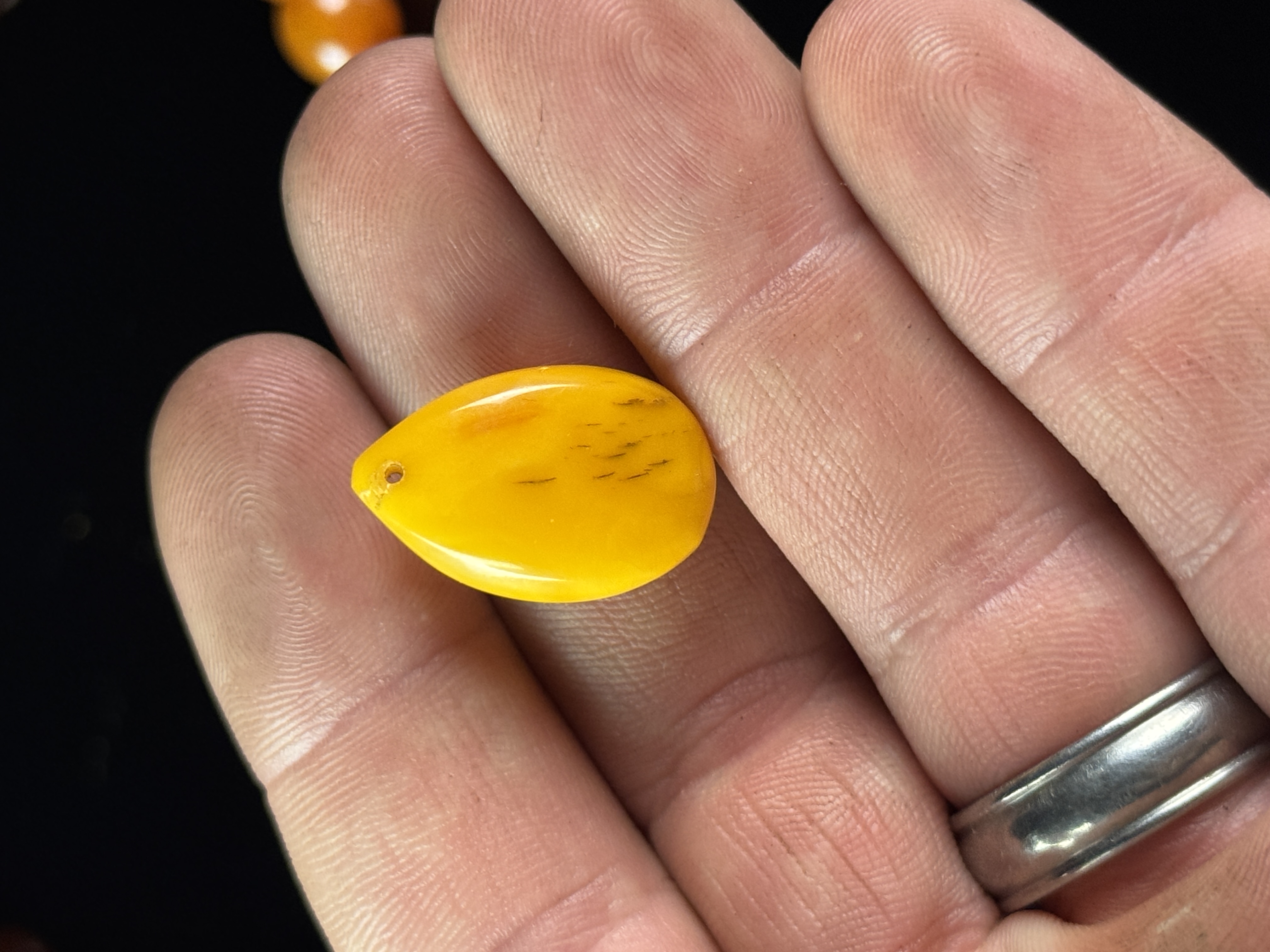 Vintage Baltic Amber Graduated Bead Necklace and Egg Yolk Pendant