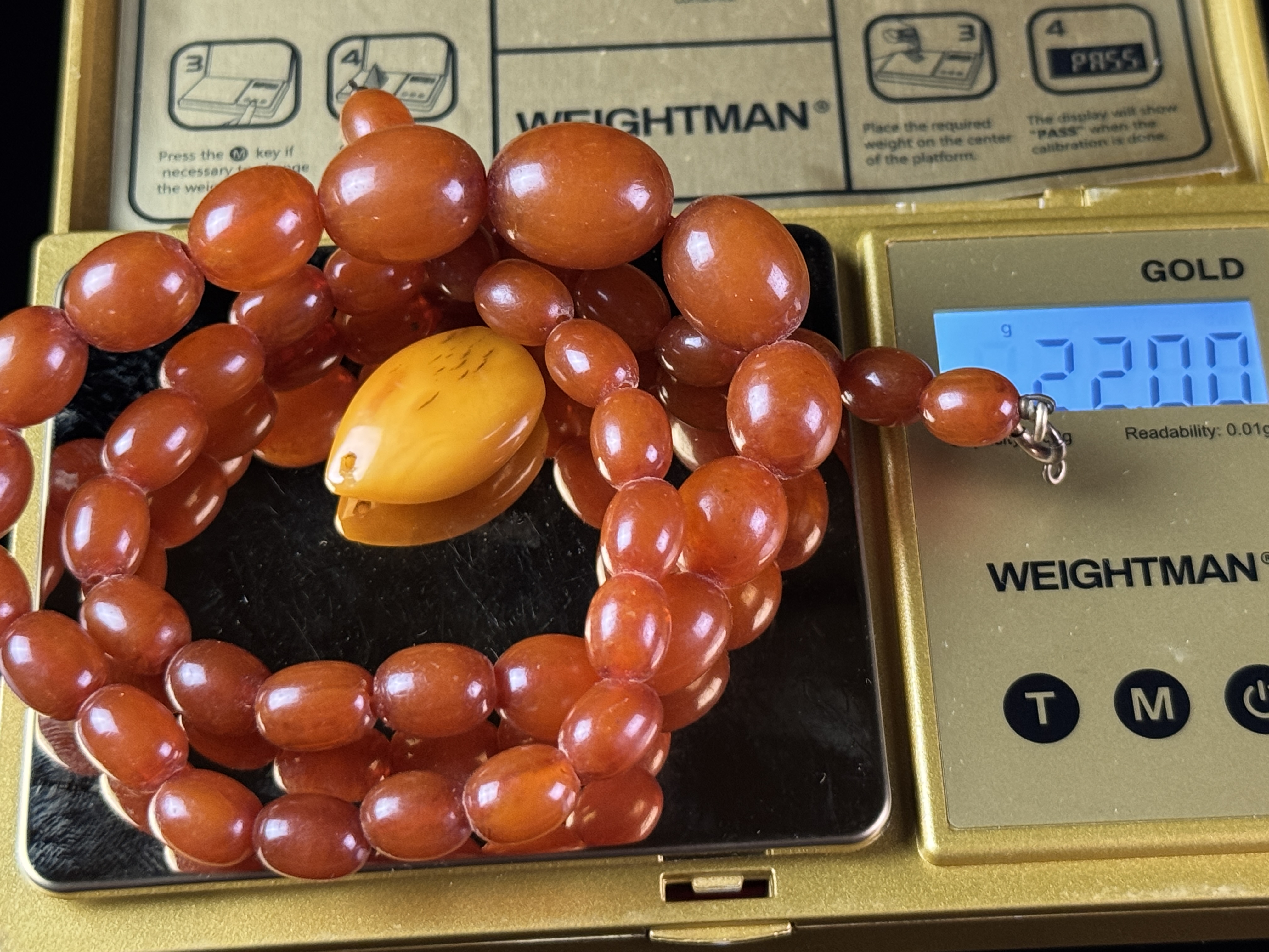Vintage Baltic Amber Graduated Bead Necklace and Egg Yolk Pendant