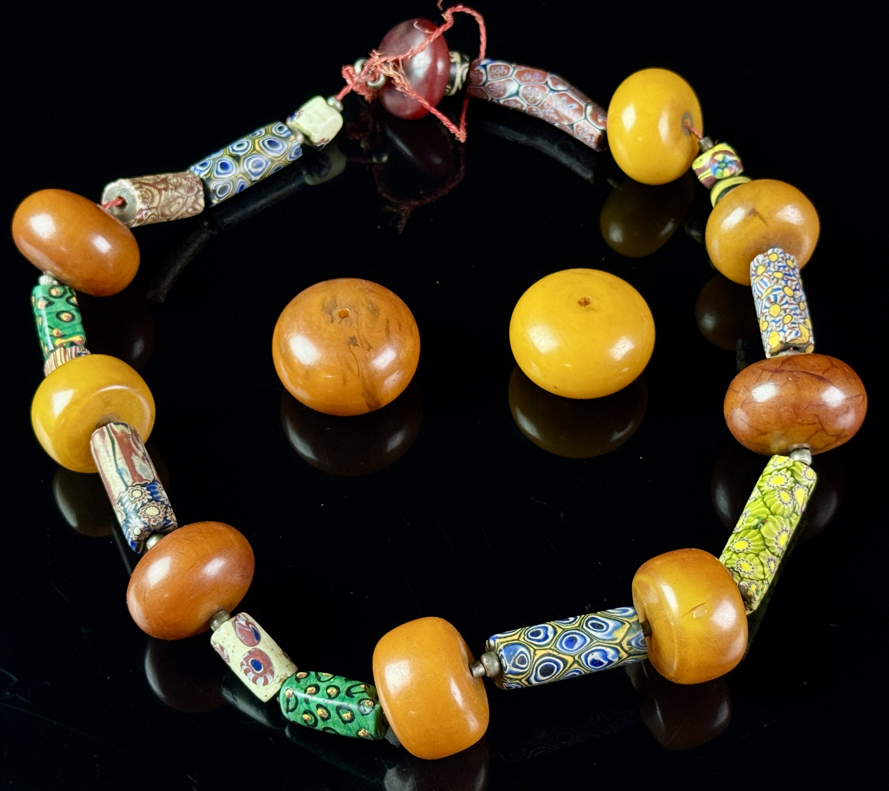LG African Amber and Trade Bead Necklace and a Pair of Beads