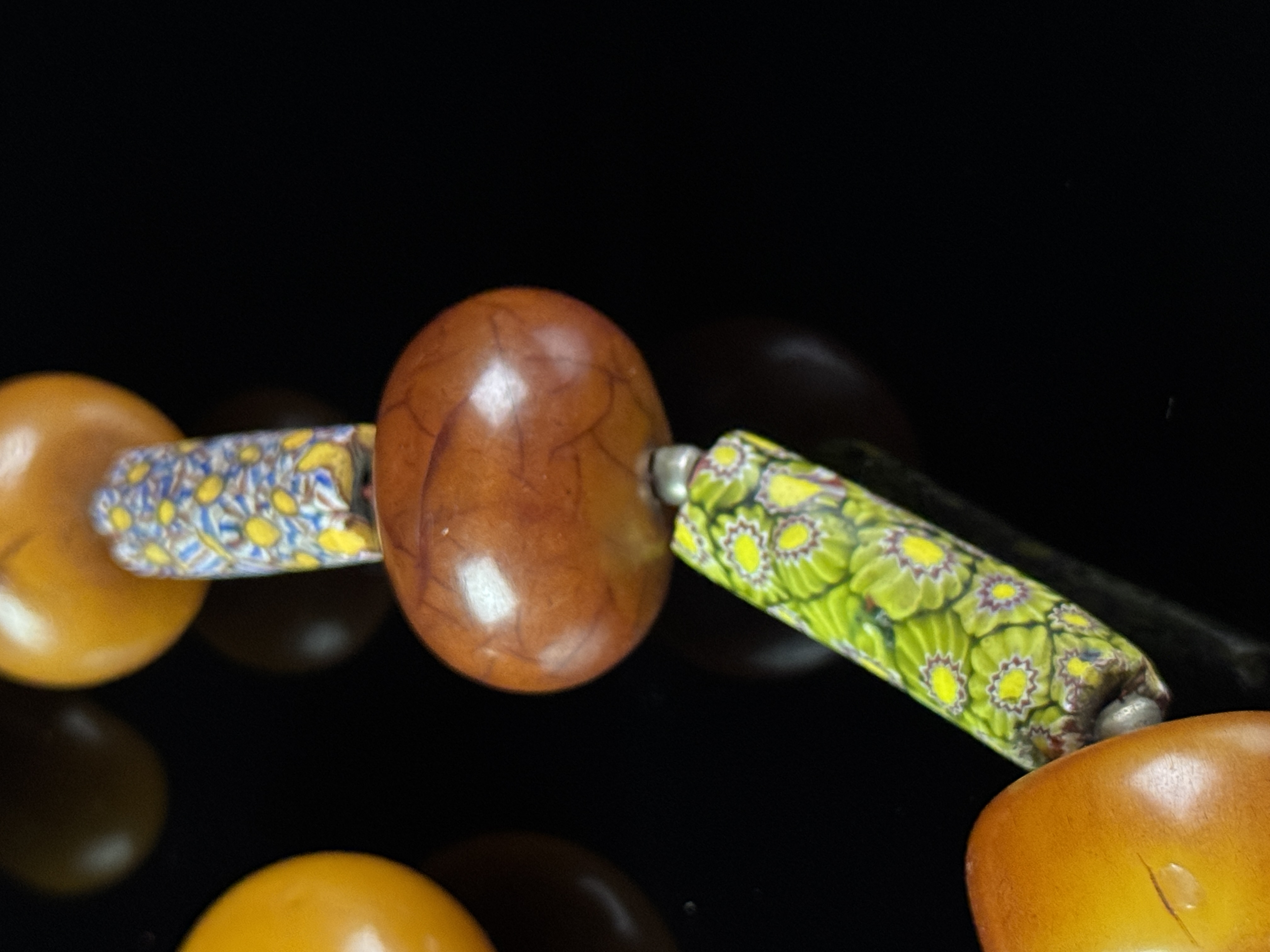 LG African Amber and Trade Bead Necklace and a Pair of Beads