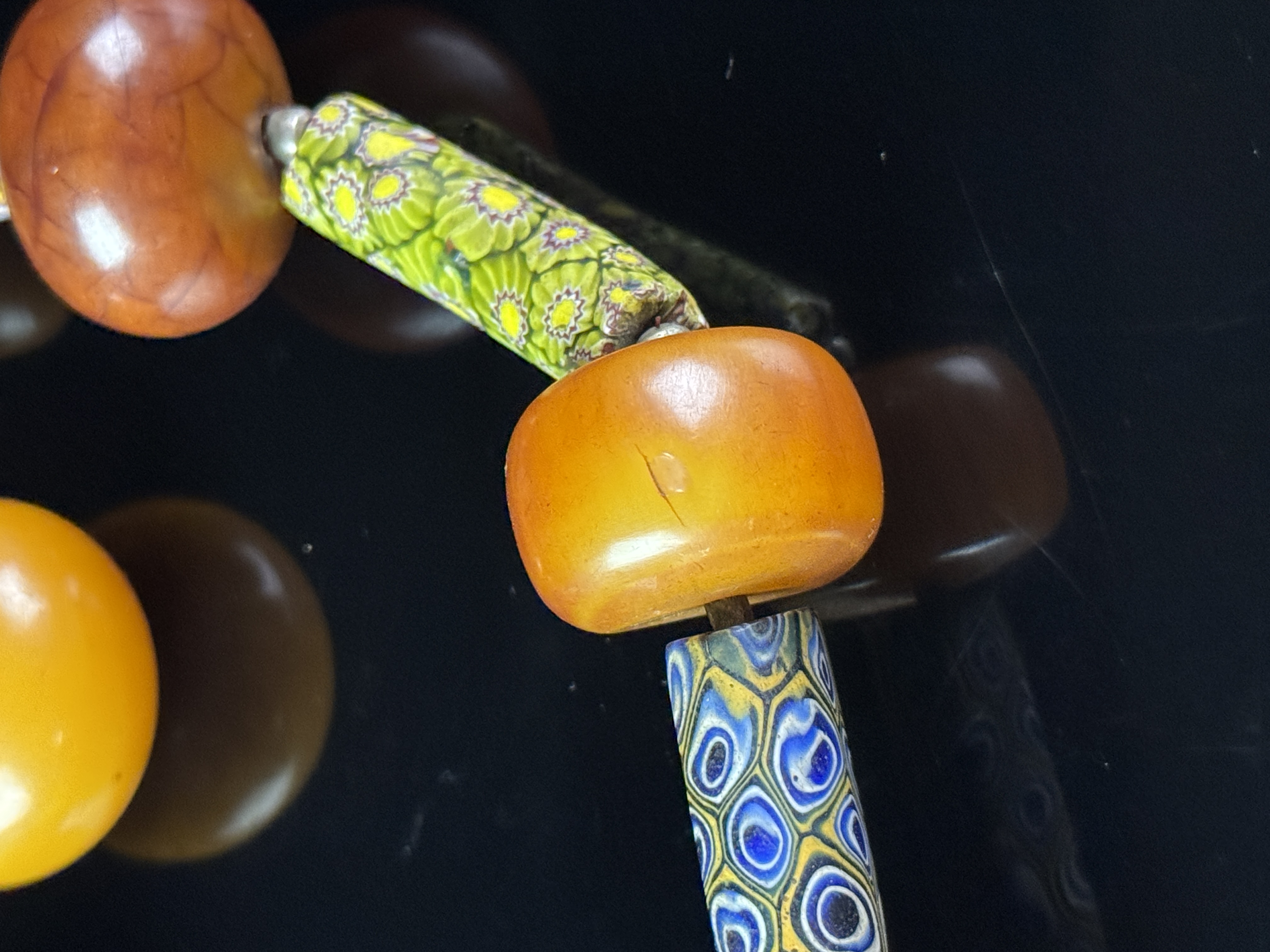LG African Amber and Trade Bead Necklace and a Pair of Beads