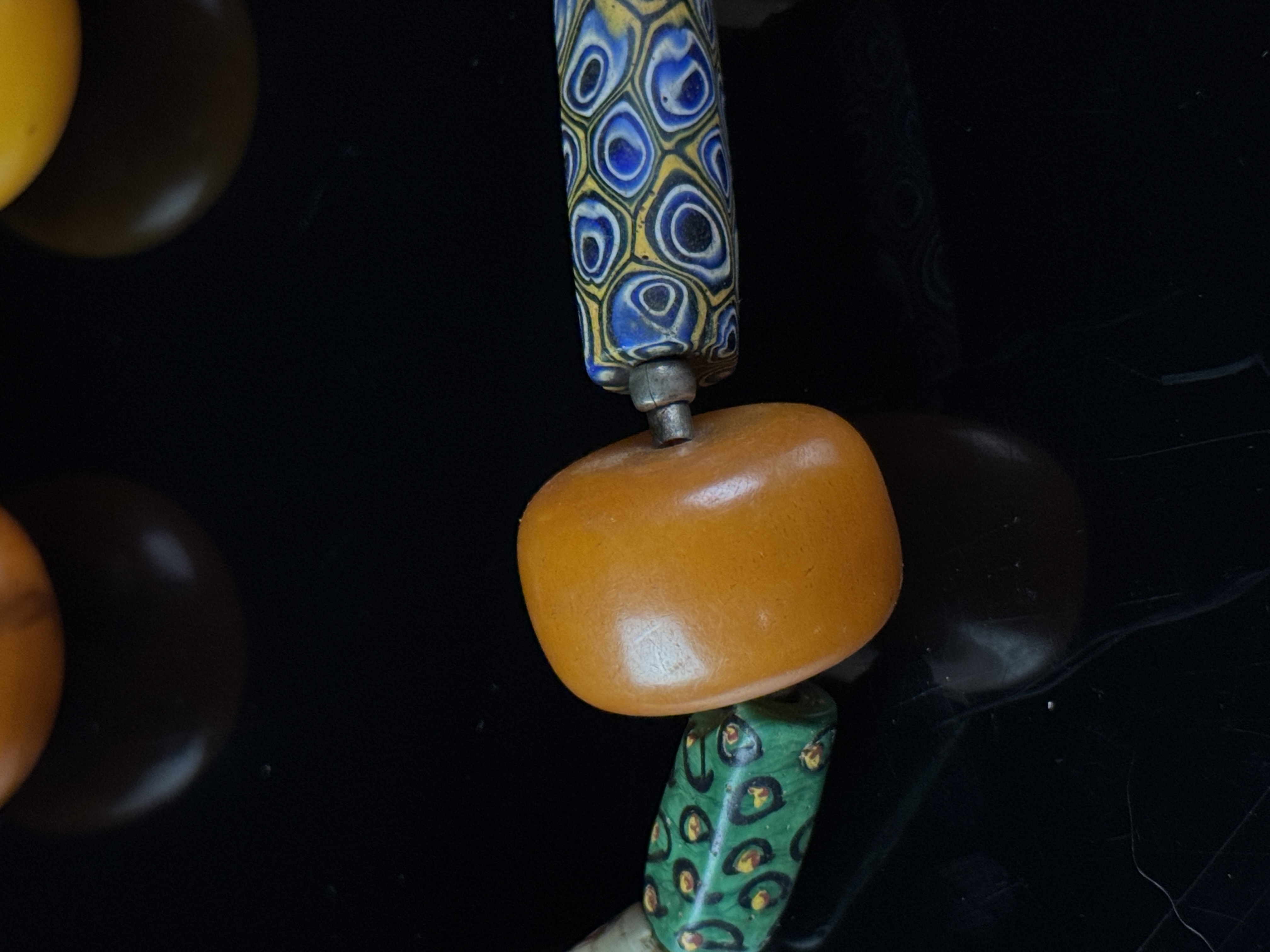 LG African Amber and Trade Bead Necklace and a Pair of Beads