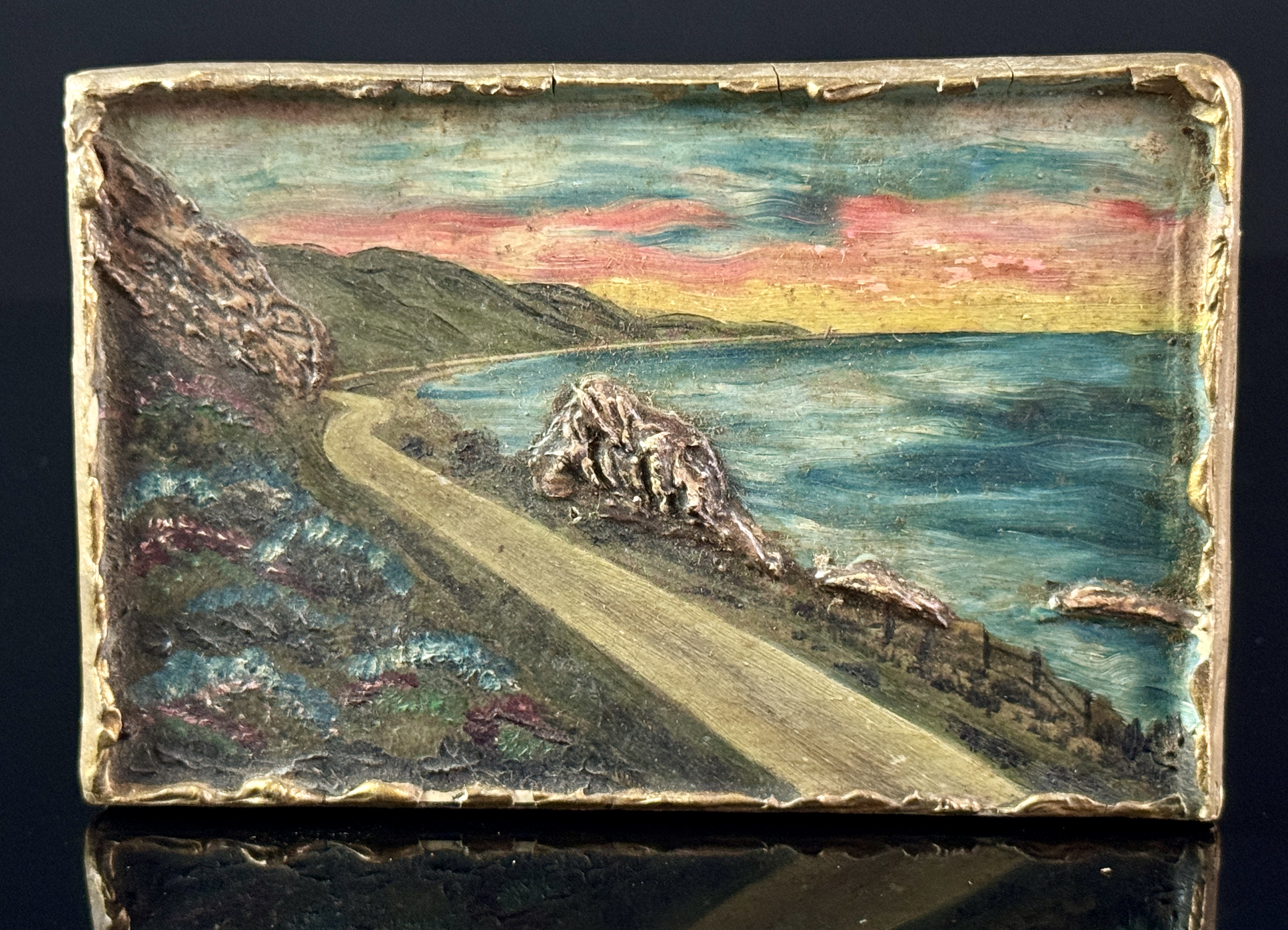 California School, Mid-20th Century, Coast Highway California Miniature Oil Landscape