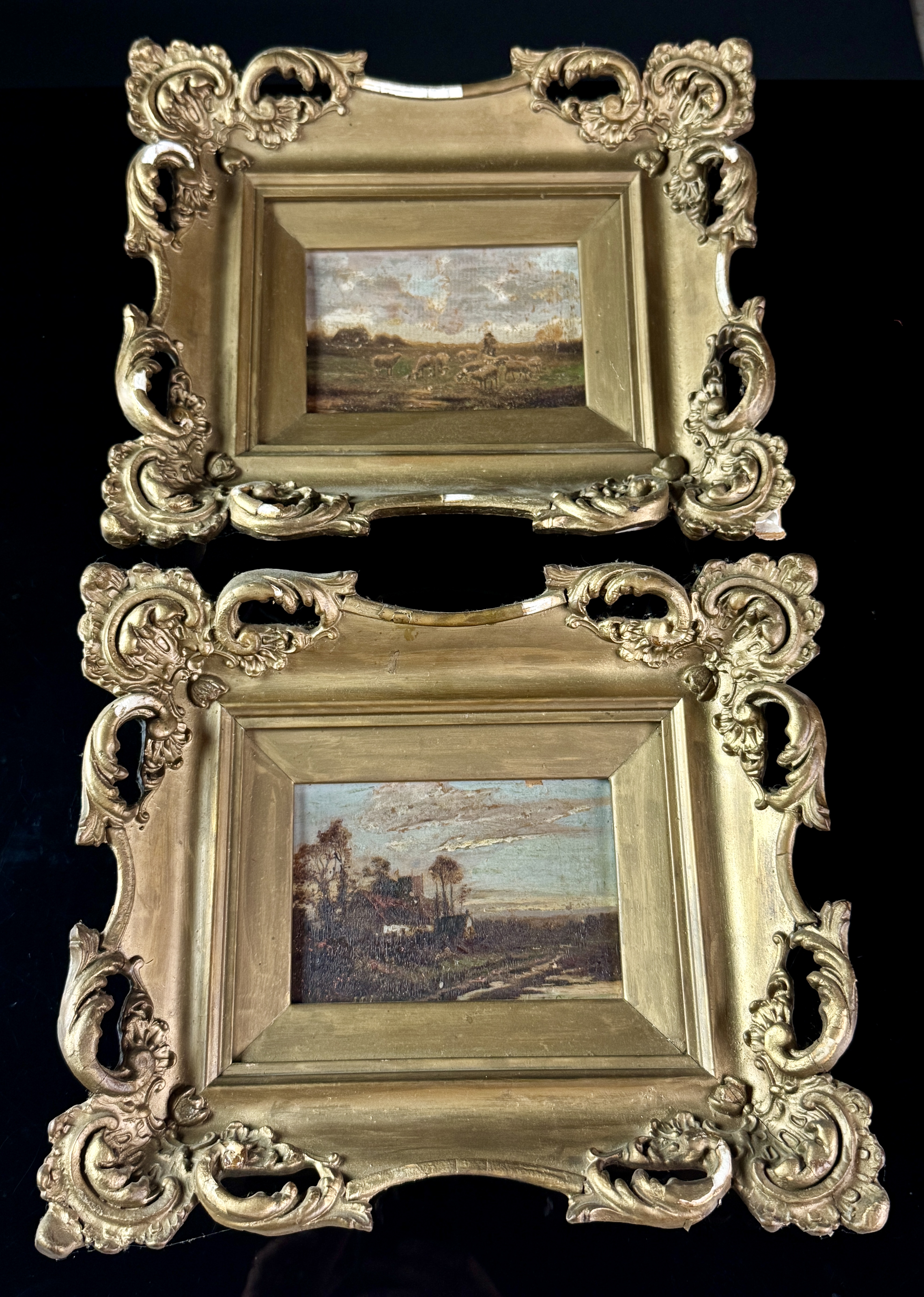 A Pair of 19th Century European School Landscape Oil Paintings on Wood Panel