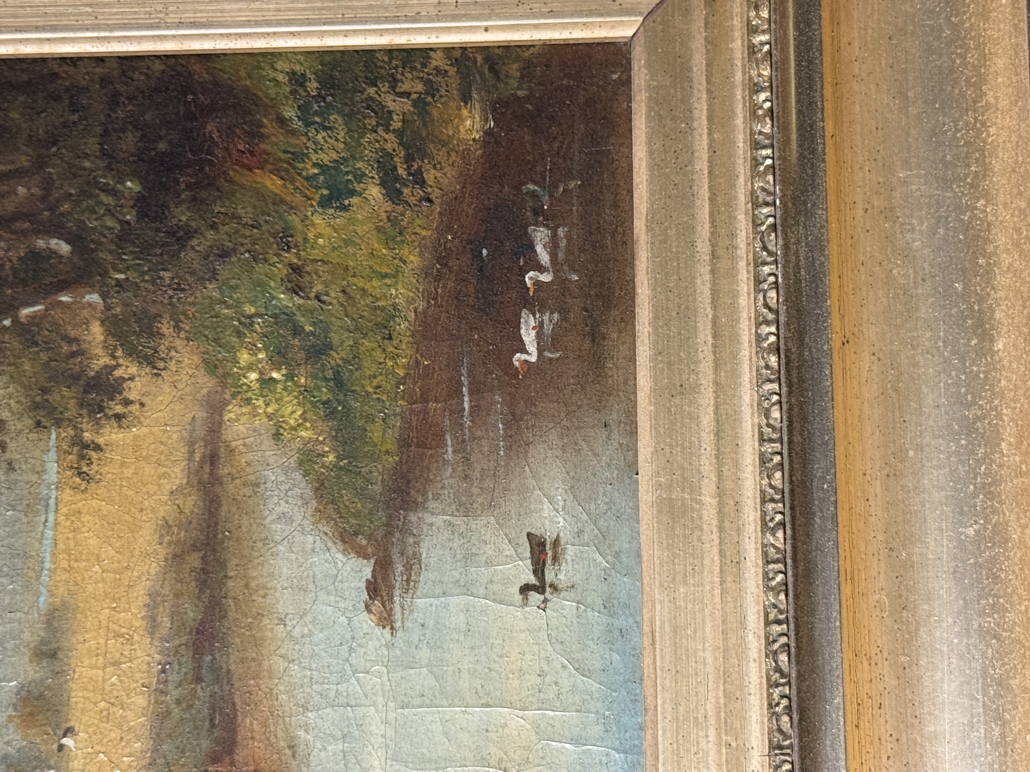 1800's Pastoral River Landscape Oil Painting