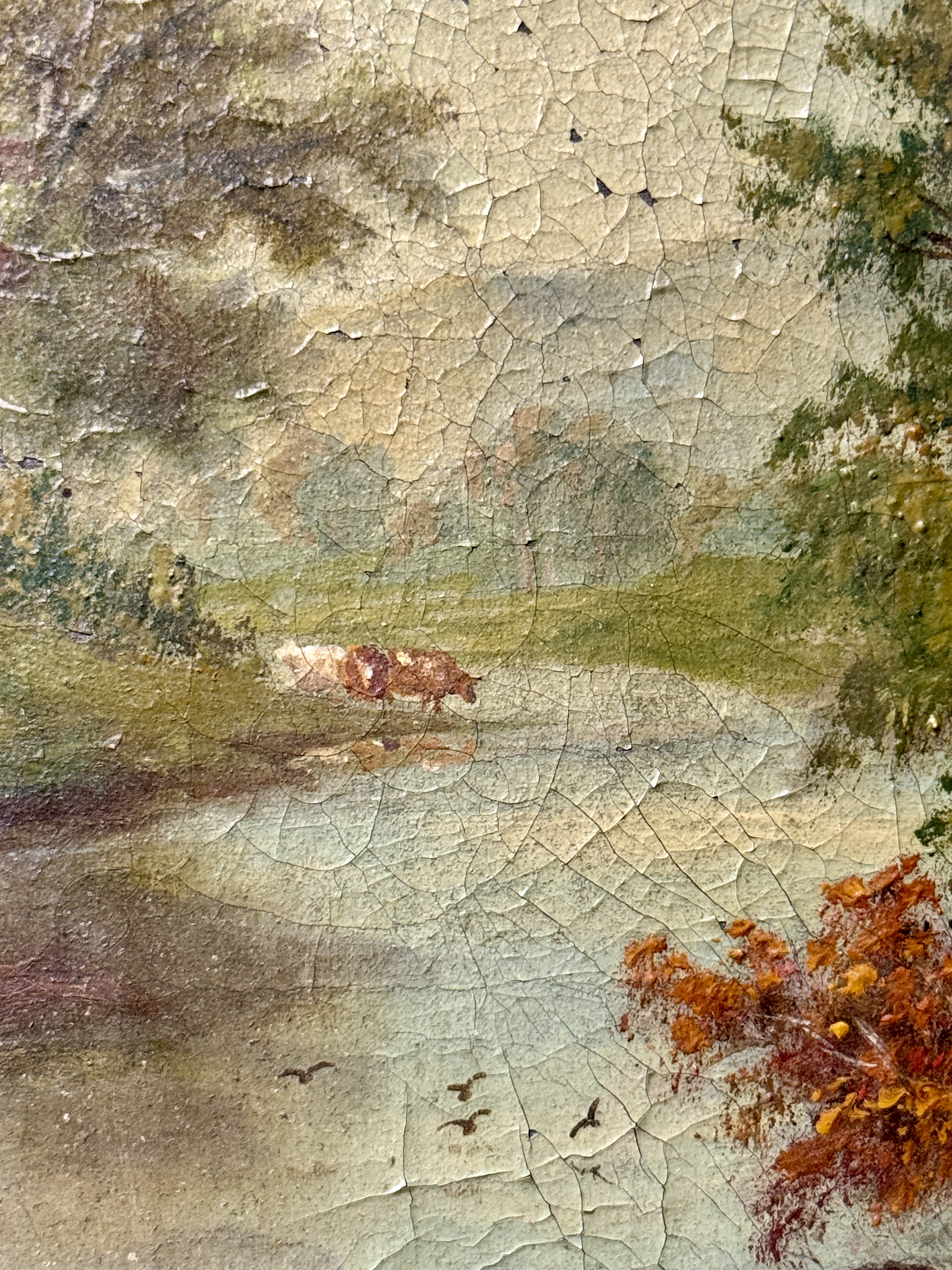 Late 19th or Early 20th Century Pastoral Landscape Oil on Canvas in Ornate Gilded Frame