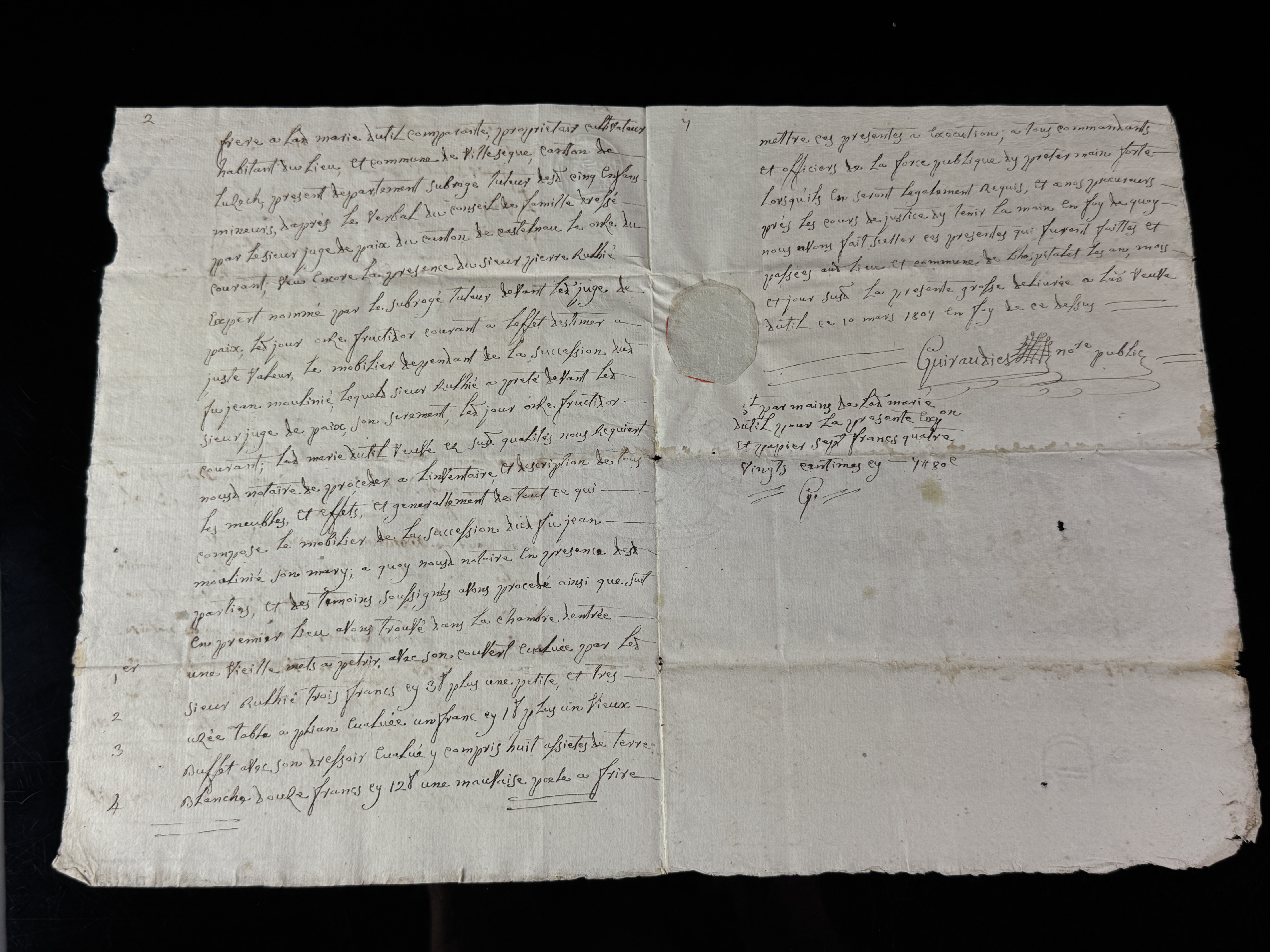 Napoleonic Era Notarial Grosse d Inventaire Document Dated 24 Fructidor Year 12