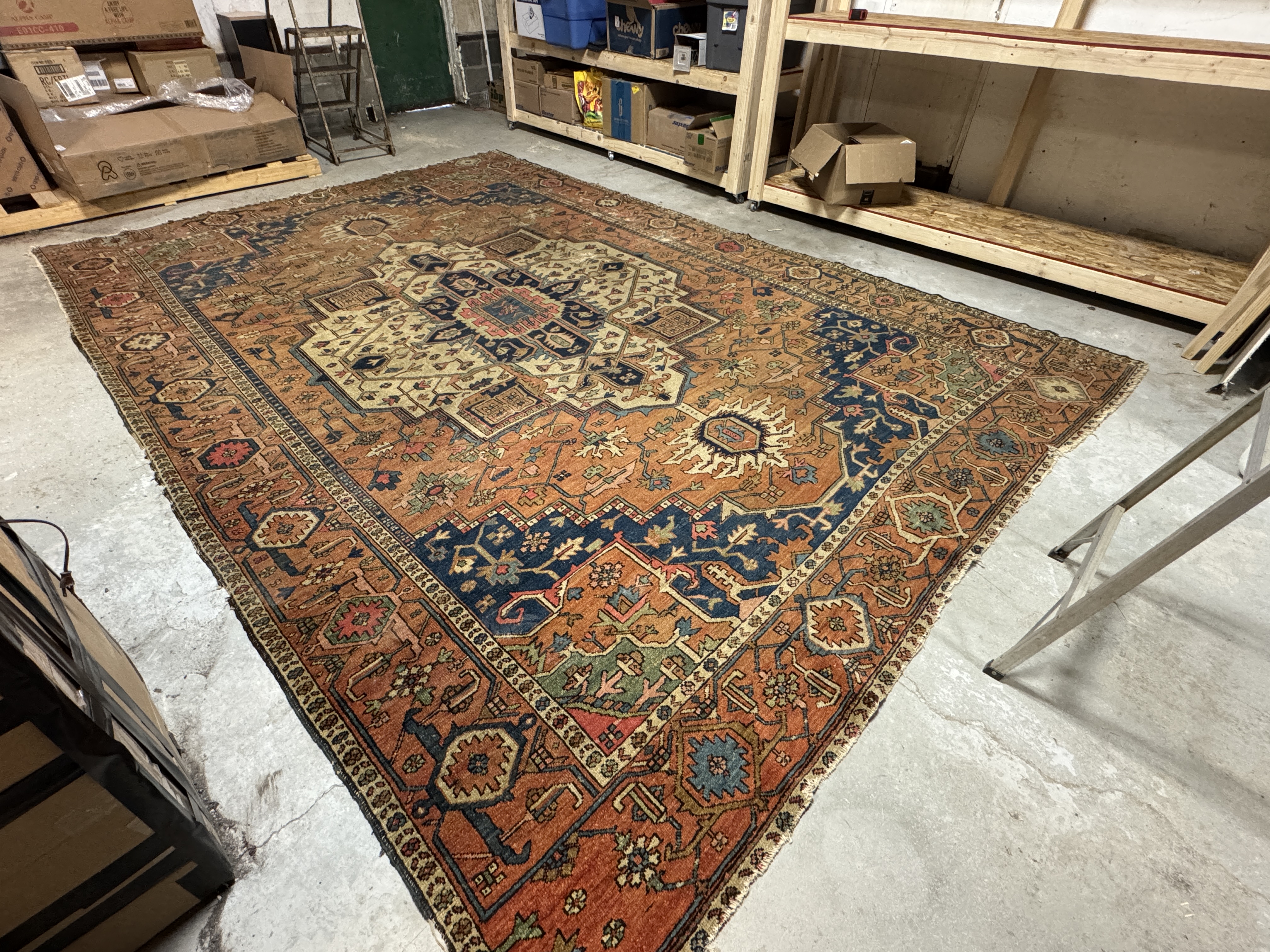 Large King Sized Hand-Knotted Persian Heriz Serapi Carpet