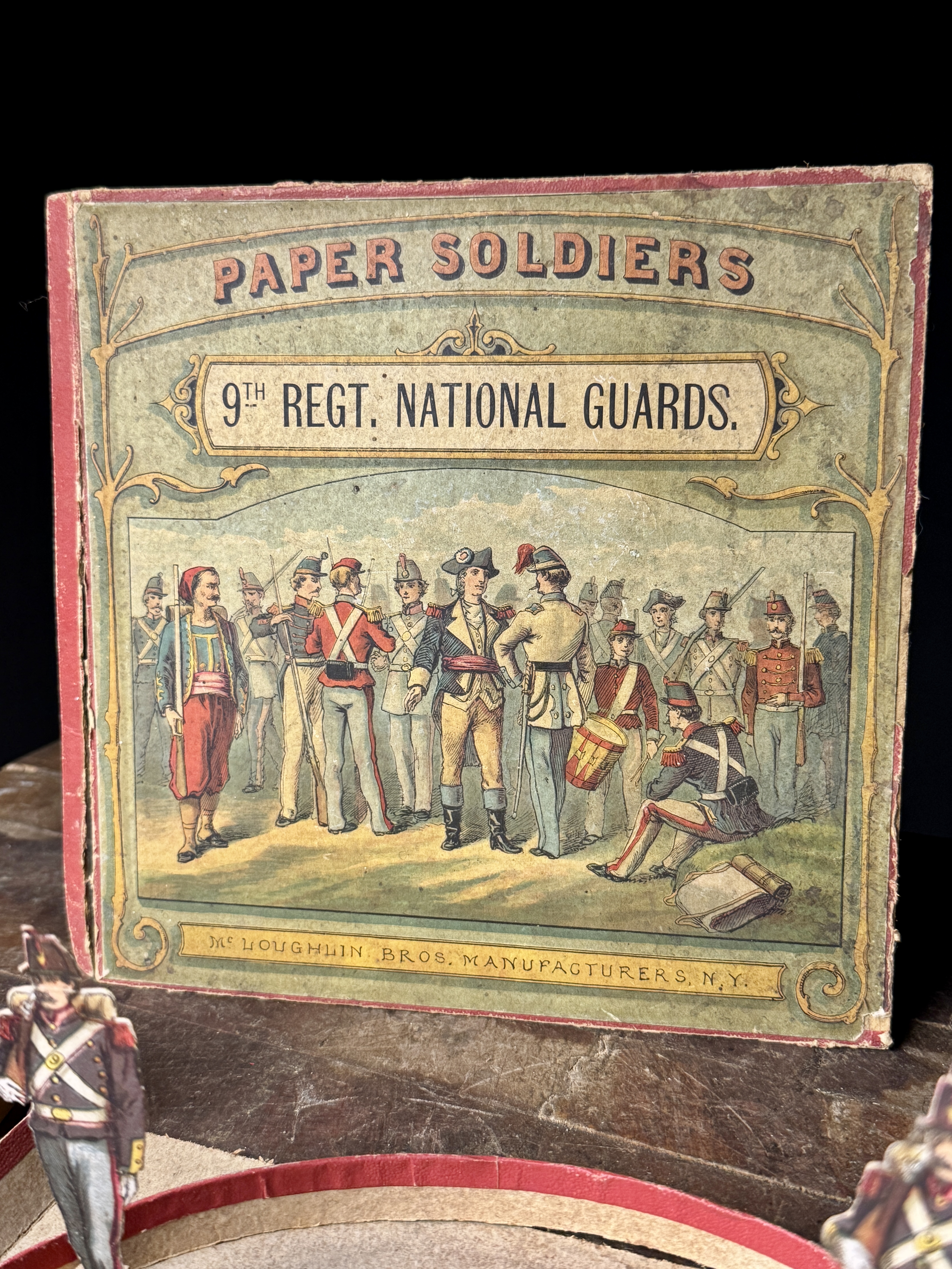 A Set of McLoughlin Bros. 9th Regt. National Guards Mechanical Paper Soldiers with Box Lid
