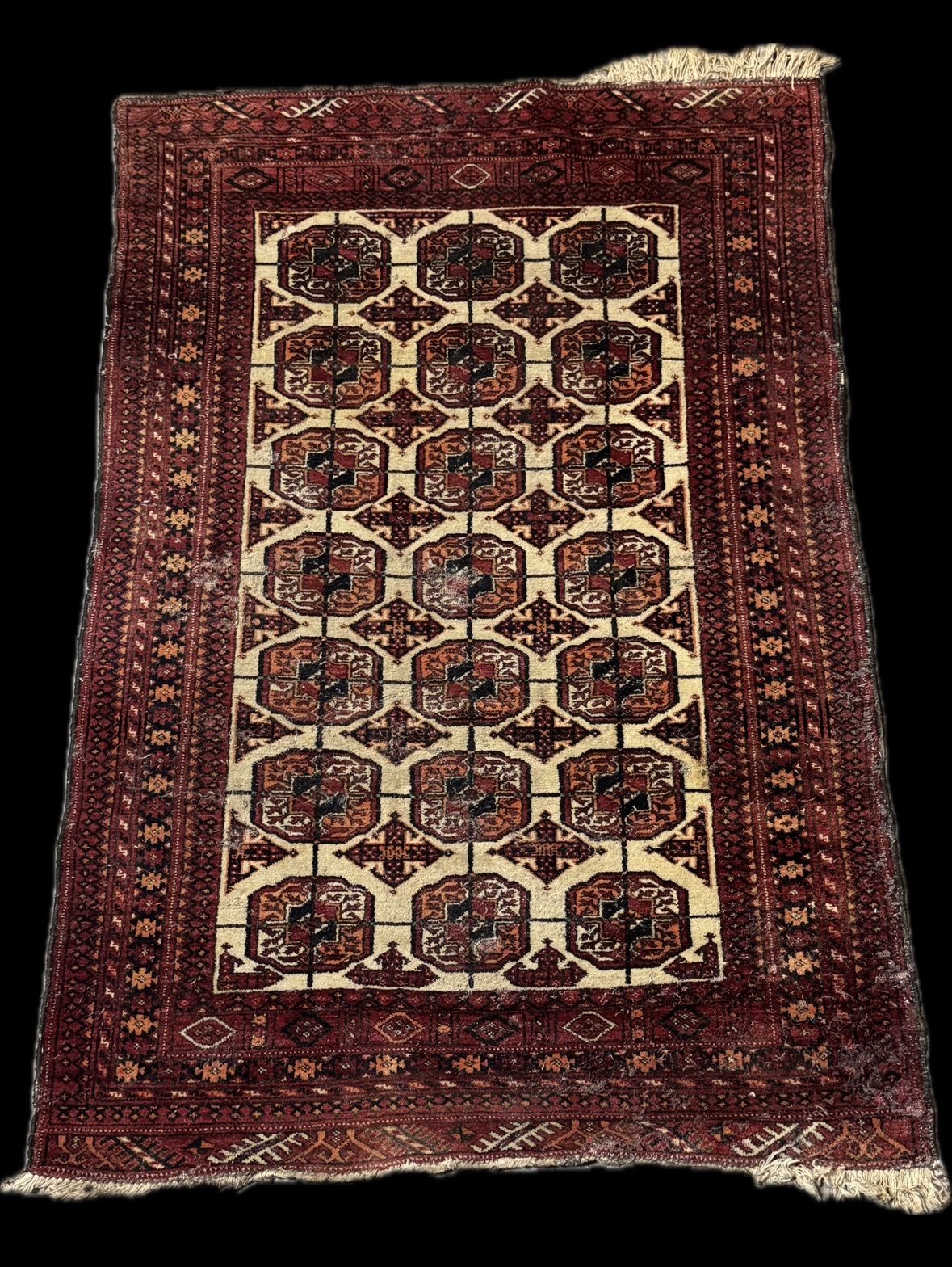 Vintage Hand-Knotted Tekke Turkoman Wool Rug