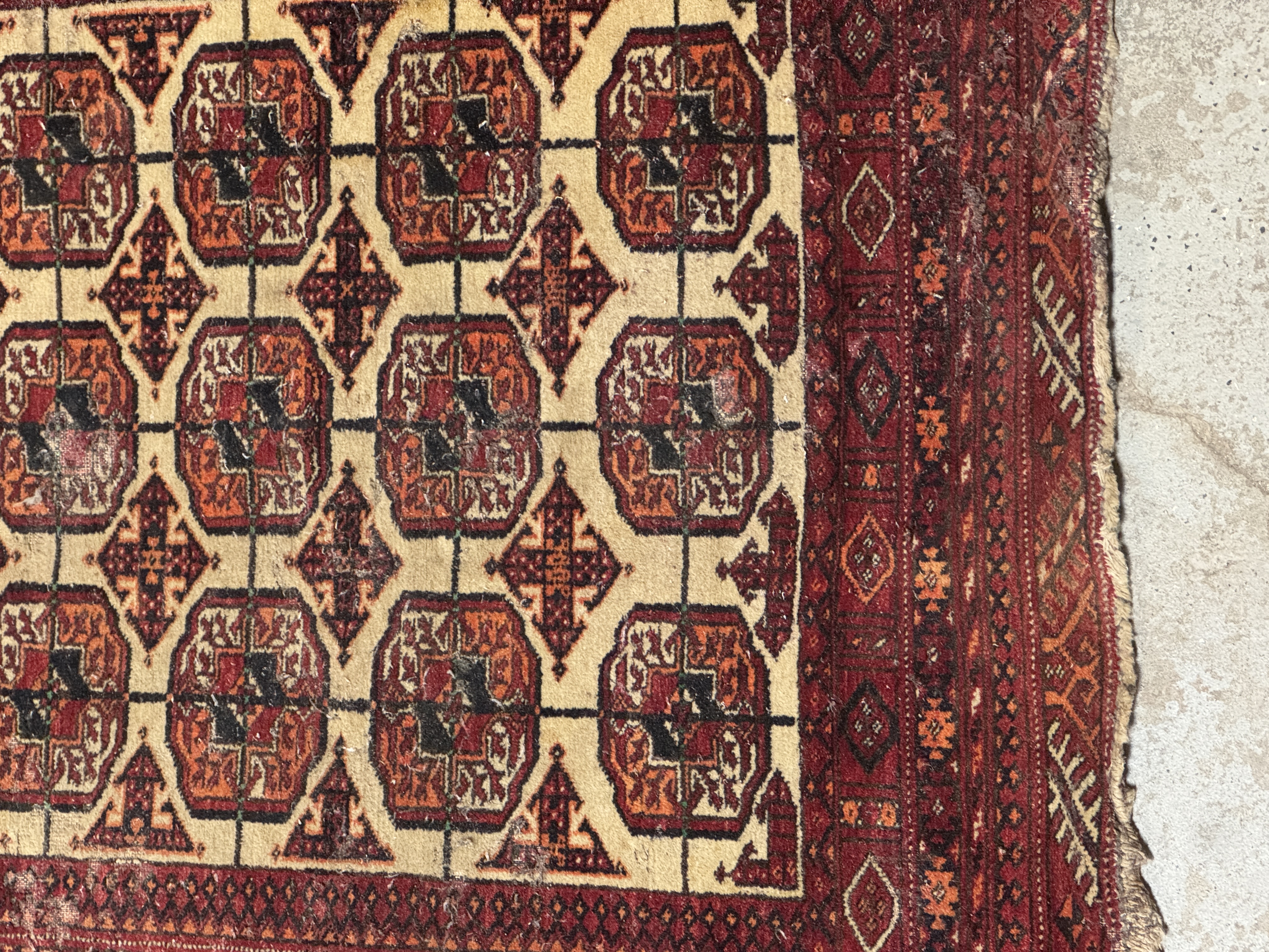 Vintage Hand-Knotted Tekke Turkoman Wool Rug