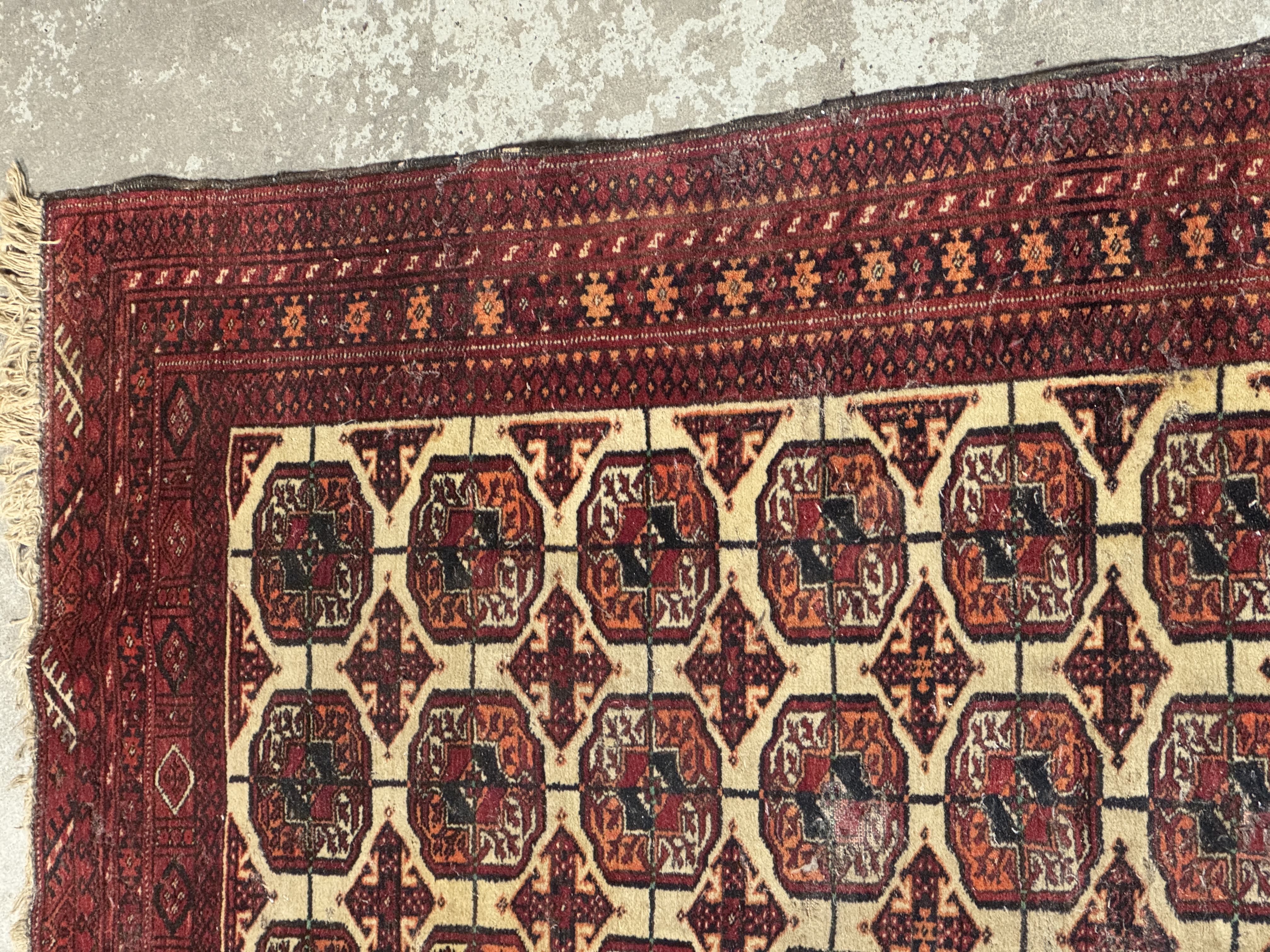Vintage Hand-Knotted Tekke Turkoman Wool Rug