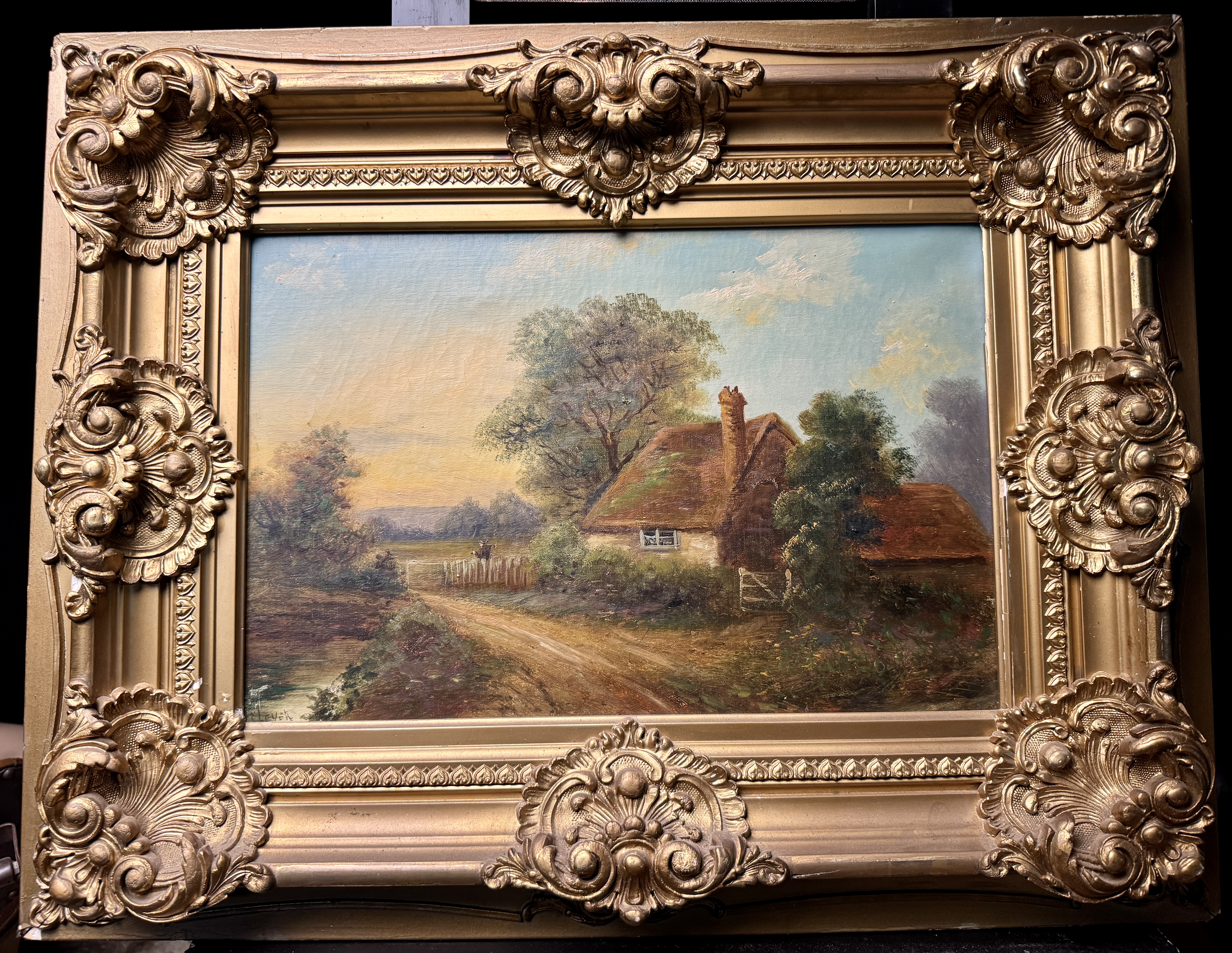 C. Lever, Oil on Canvas, Rural Cottage Landscape