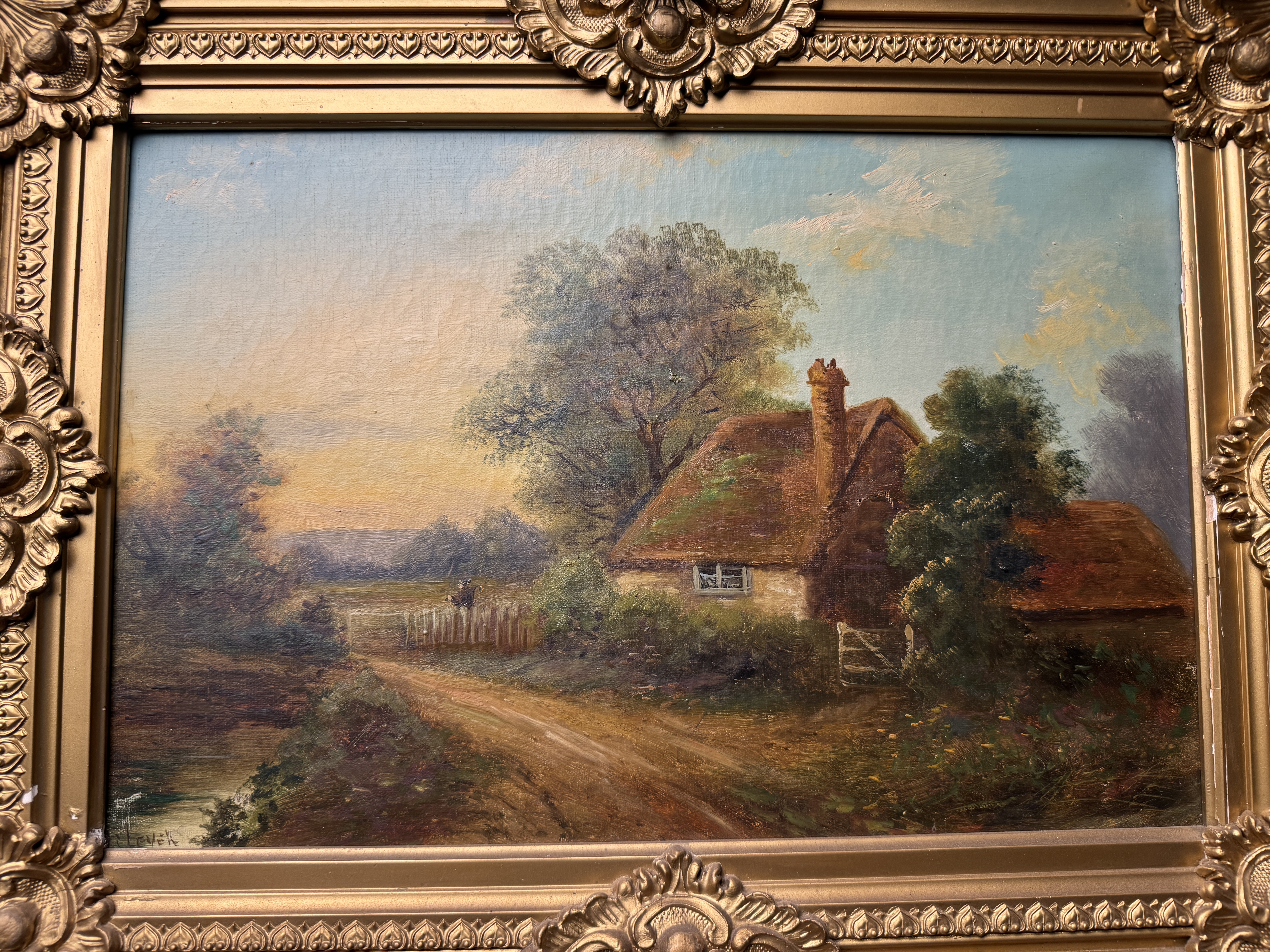 C. Lever, Oil on Canvas, Rural Cottage Landscape