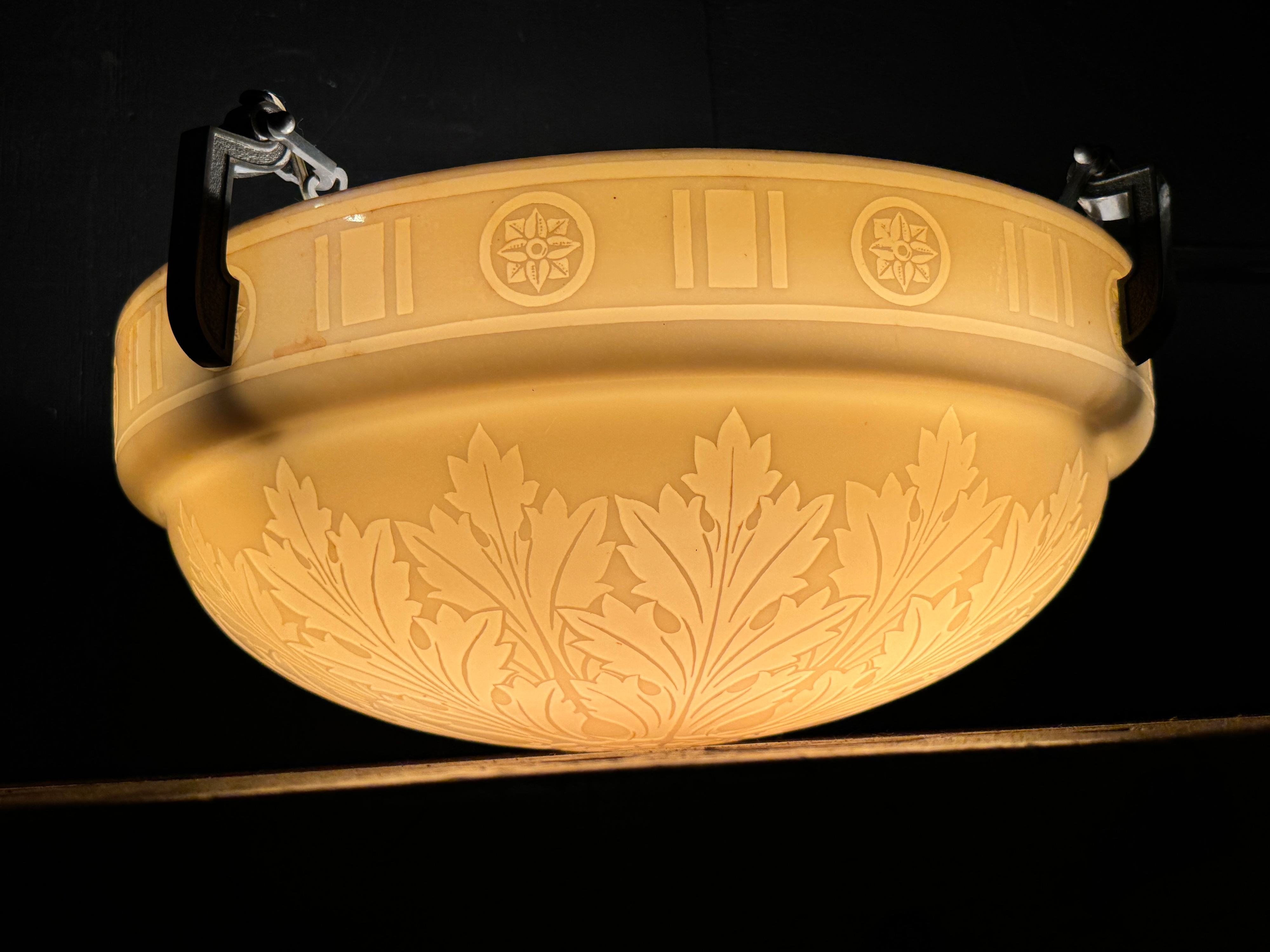 Large Steuben Calcite Glass Four-Light Chandelier from the Langdon Mansion