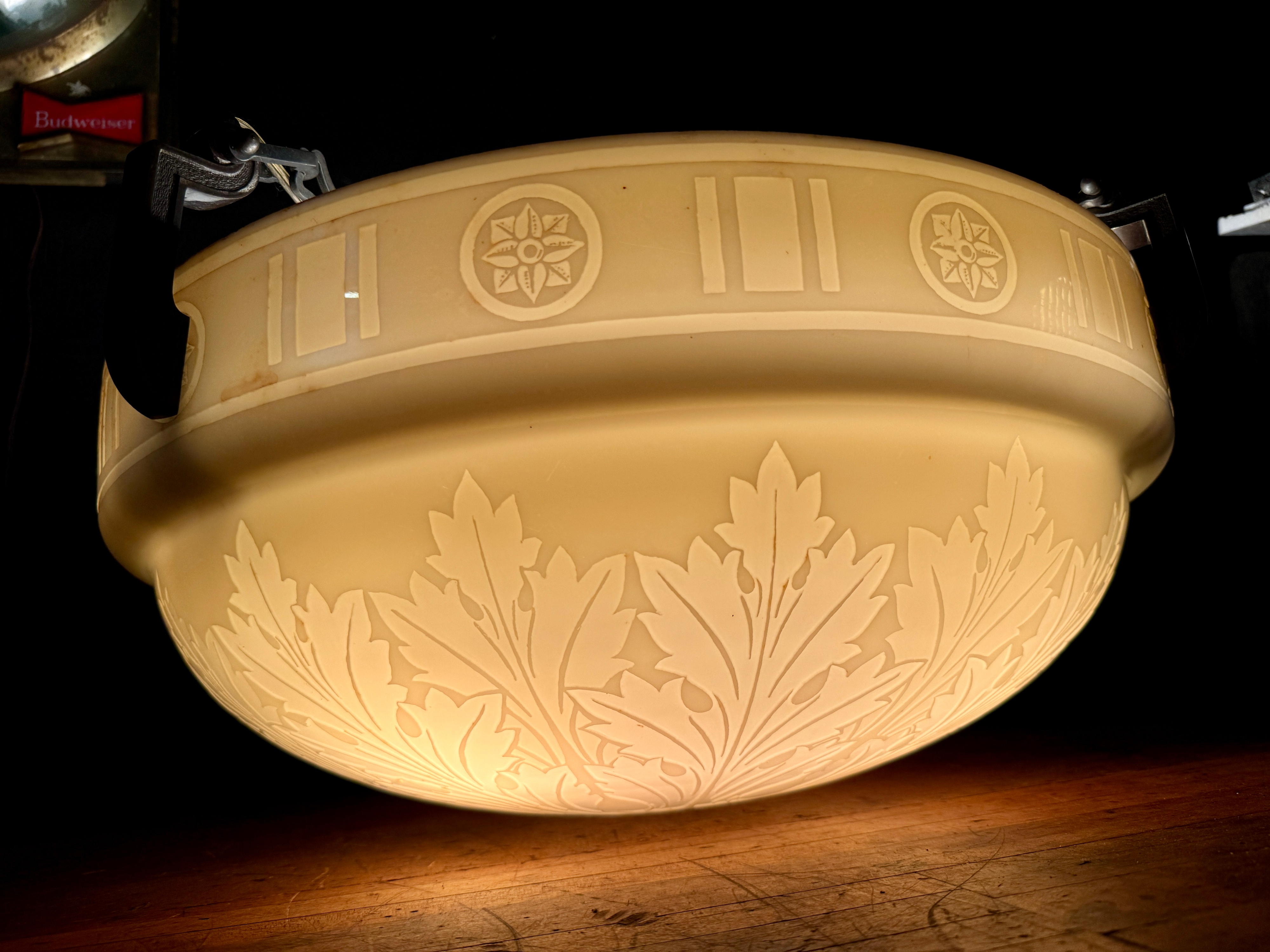 Large Steuben Calcite Glass Four-Light Chandelier from the Langdon Mansion