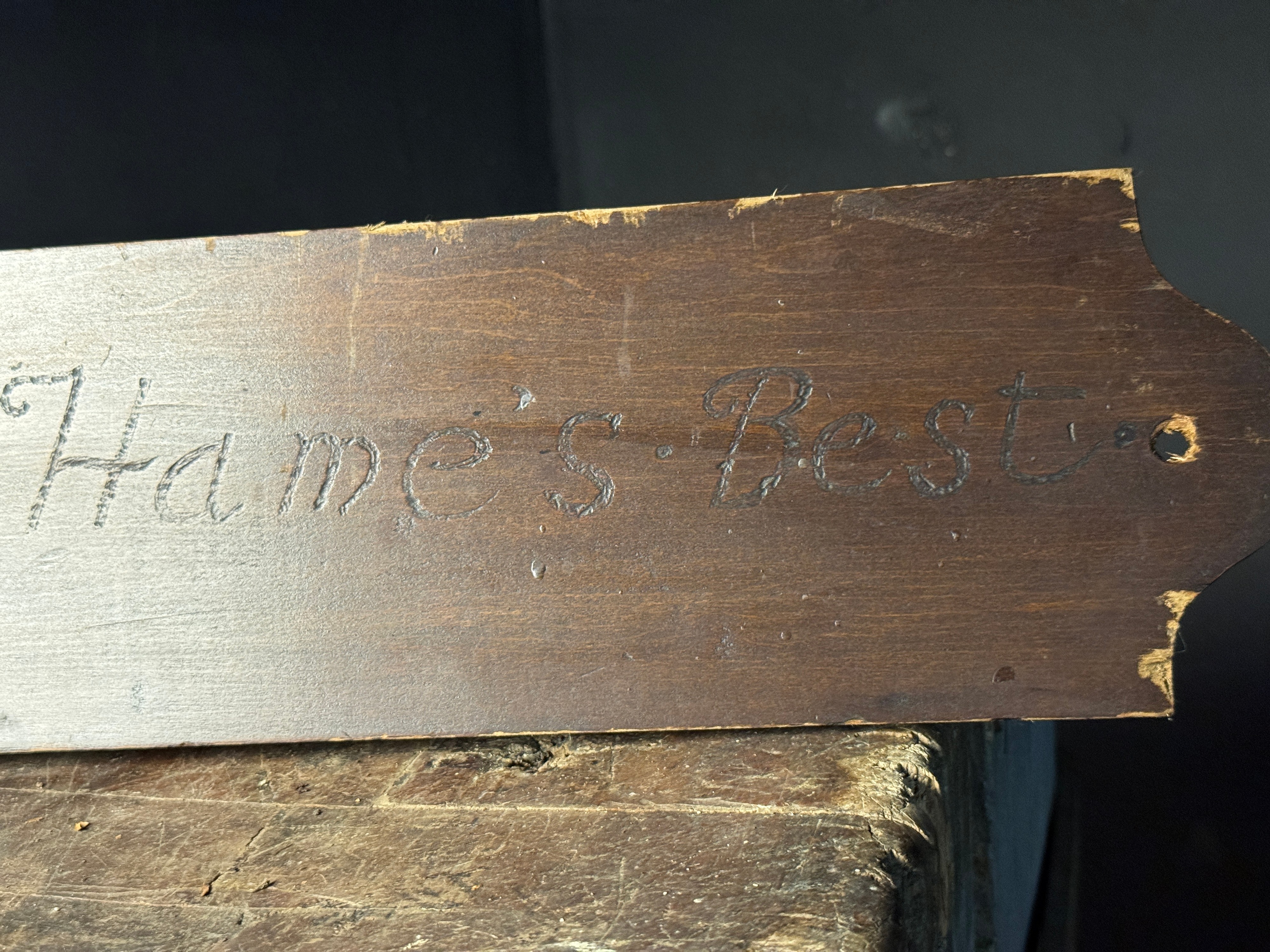Carved Stained Wood Wall Plaque with Rooster Weather Vane Motif and Inscription