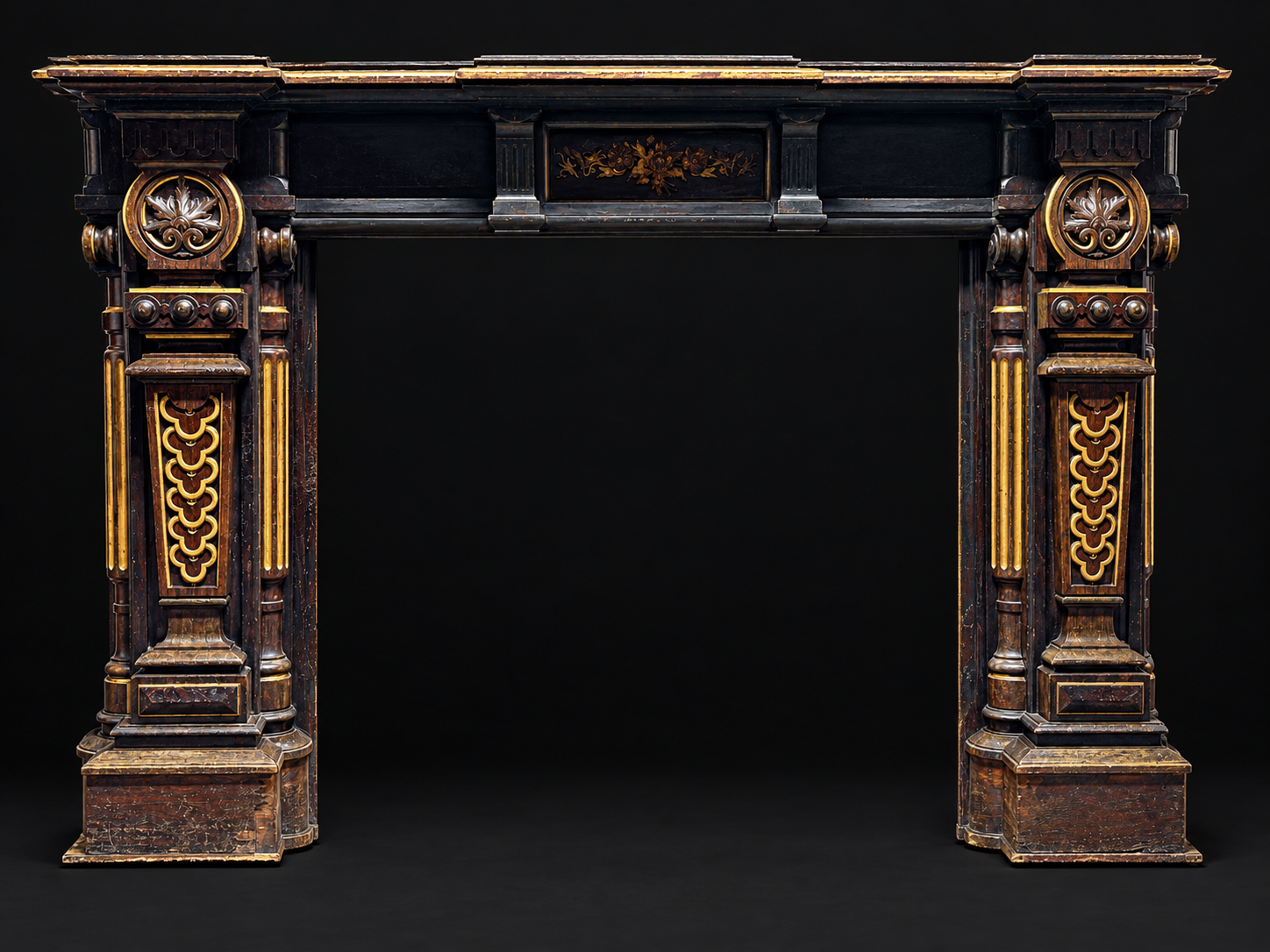 Pottier and Stymus Renaissance Revival Mark Twain Ebonized and Marquetry Fireplace Mantel from the Langdon Mansion