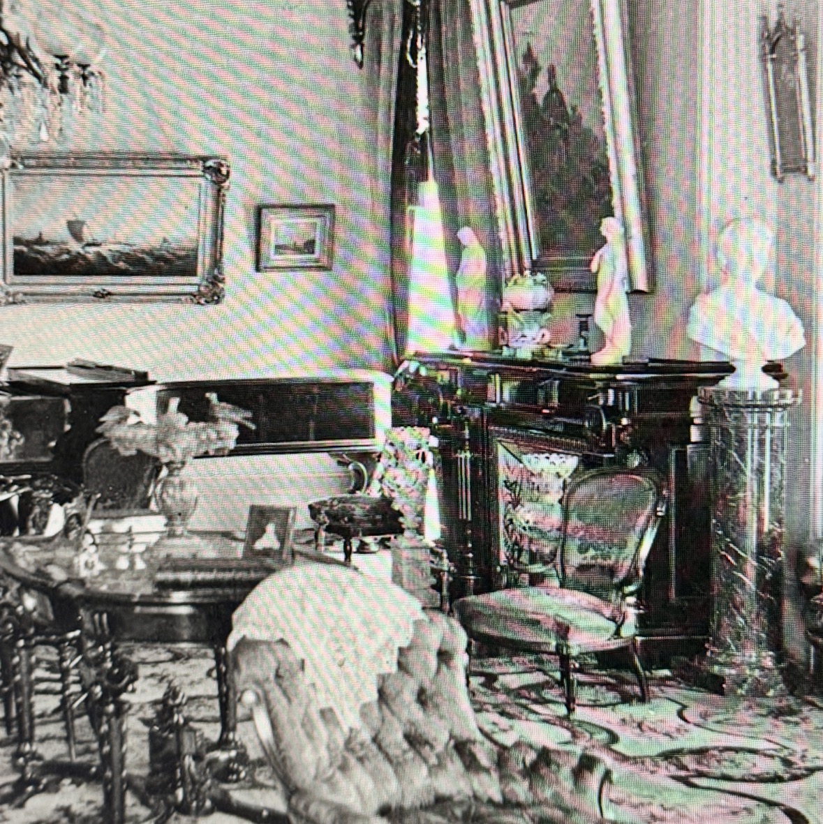 Pottier and Stymus Renaissance Revival Mark Twain Ebonized and Marquetry Fireplace Mantel from the Langdon Mansion