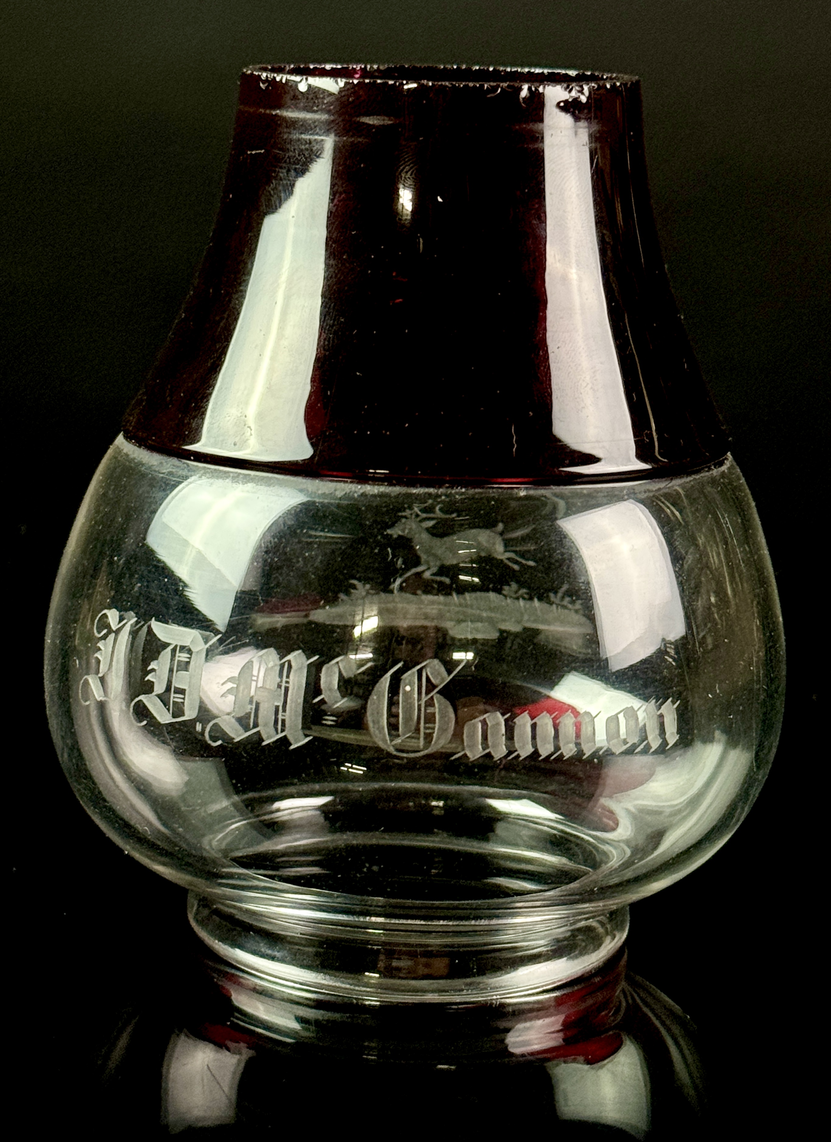 Fallbrook Railroad Presentation Globe Conductor J.D. McGannon Ruby Stained Glass Lantern Etched by Hawkes Glass