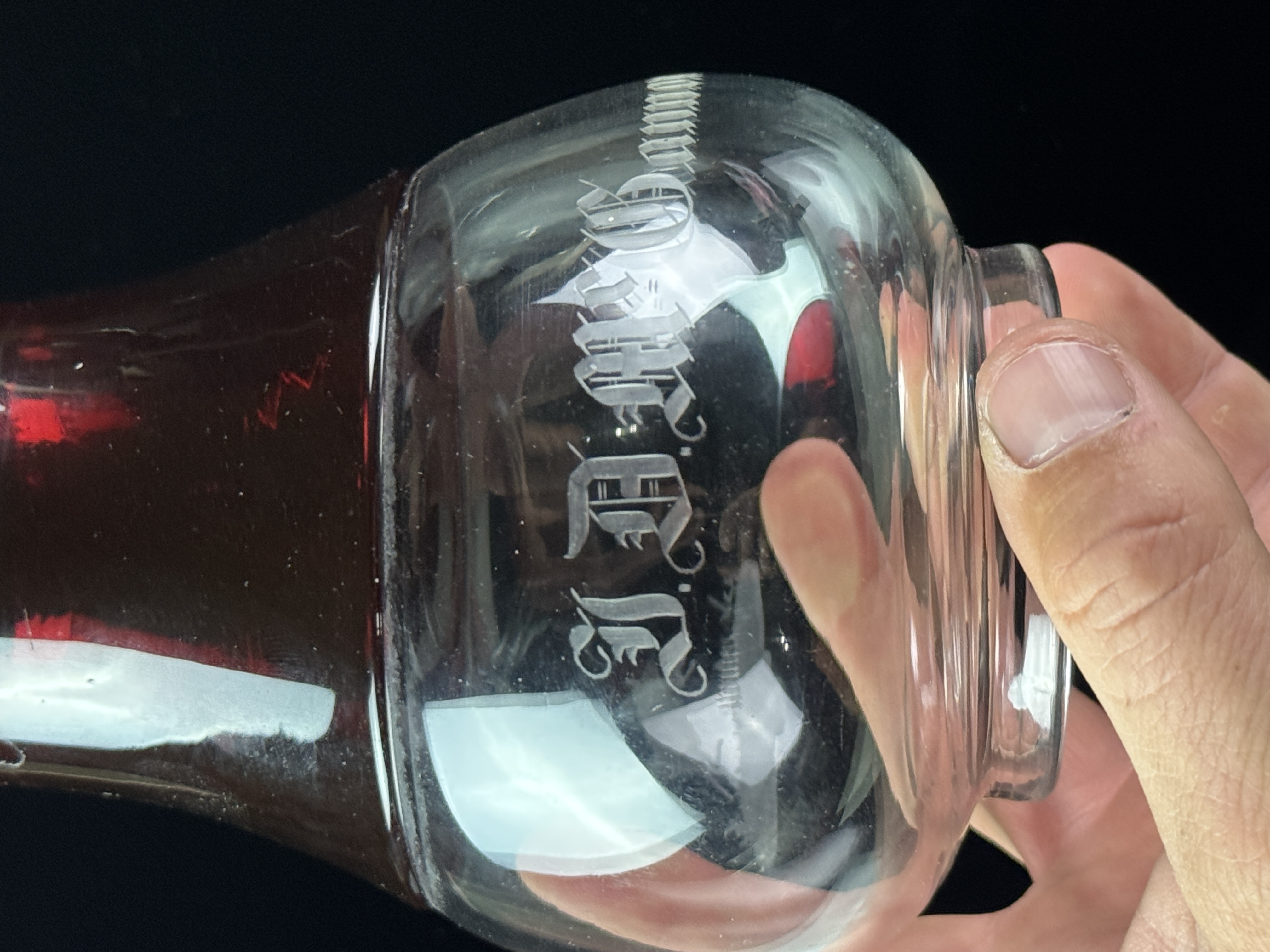 Fallbrook Railroad Presentation Globe Conductor J.D. McGannon Ruby Stained Glass Lantern Etched by Hawkes Glass