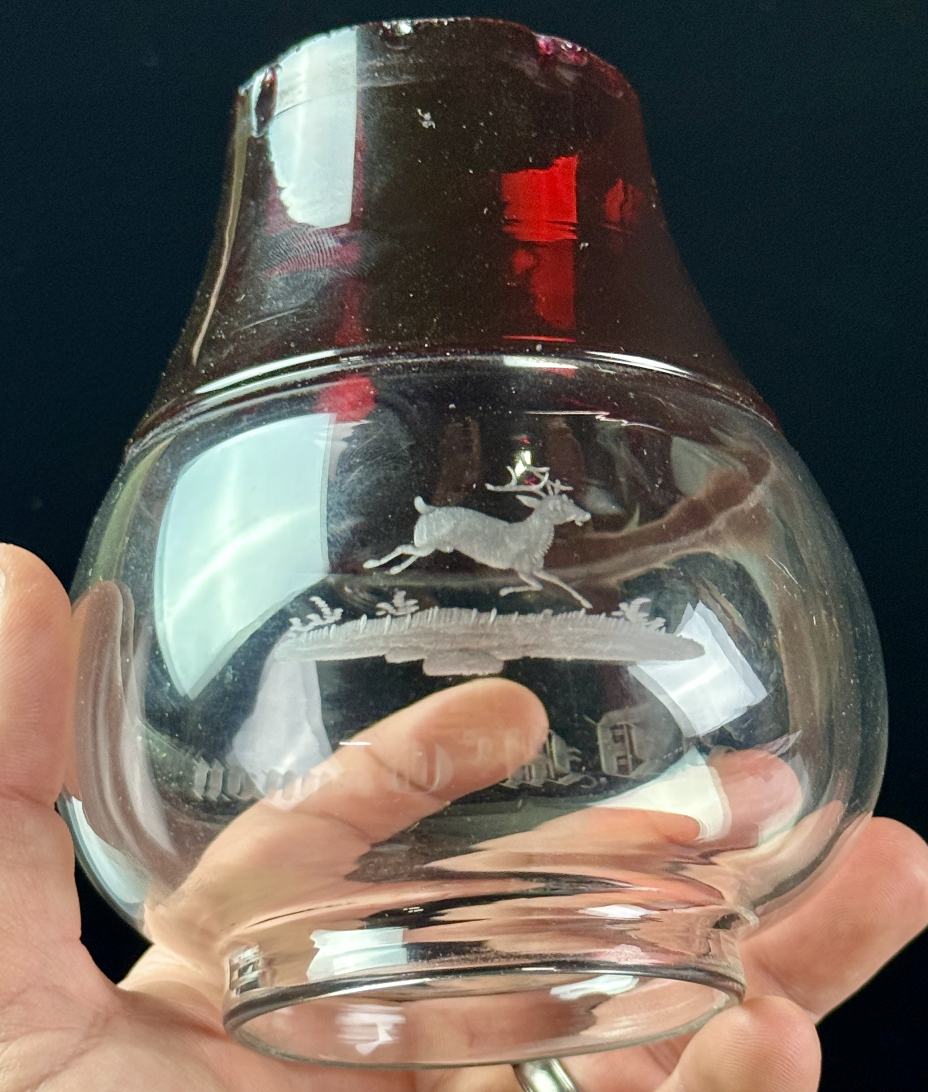 Fallbrook Railroad Presentation Globe Conductor J.D. McGannon Ruby Stained Glass Lantern Etched by Hawkes Glass