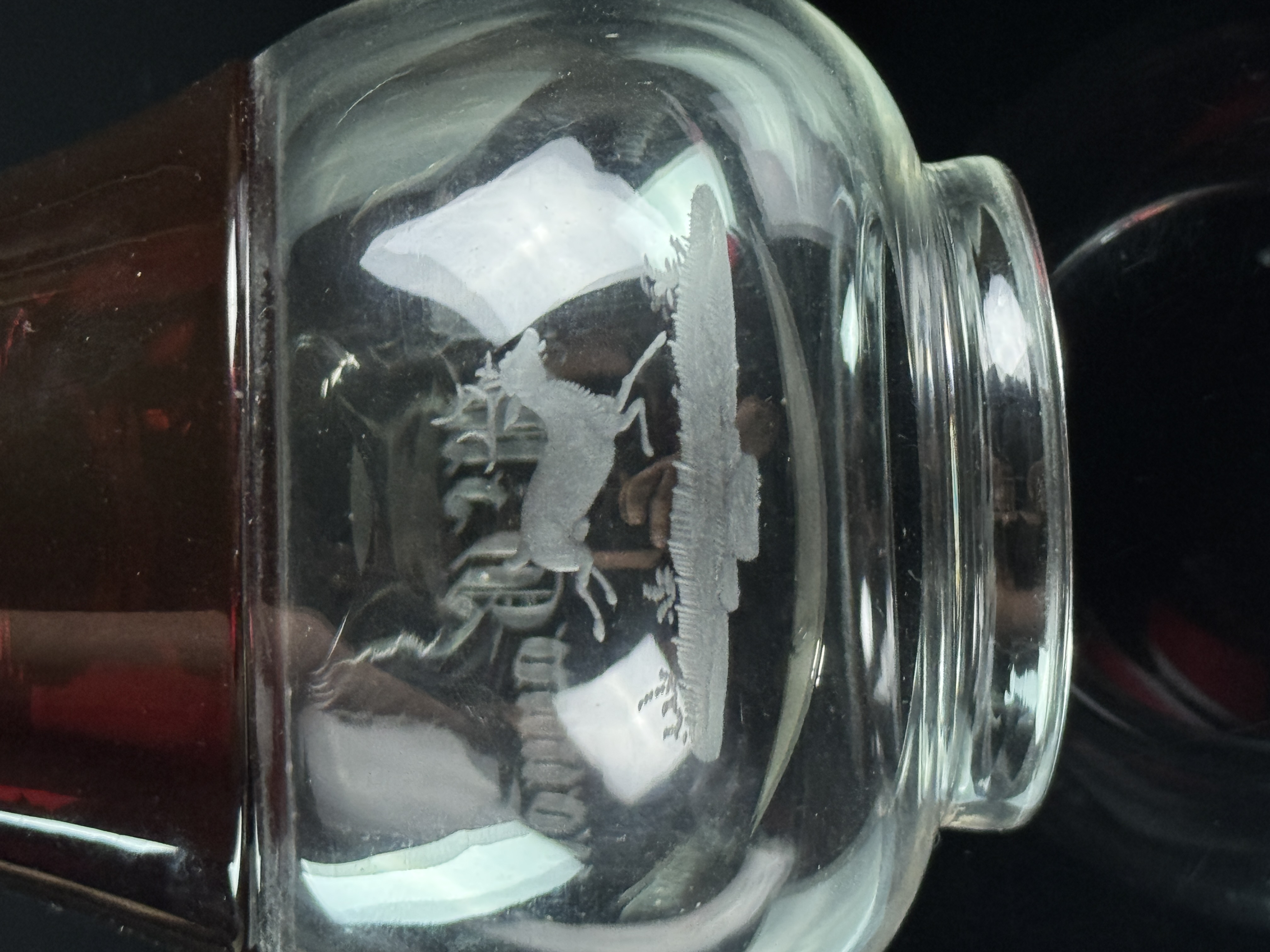 Fallbrook Railroad Presentation Globe Conductor J.D. McGannon Ruby Stained Glass Lantern Etched by Hawkes Glass