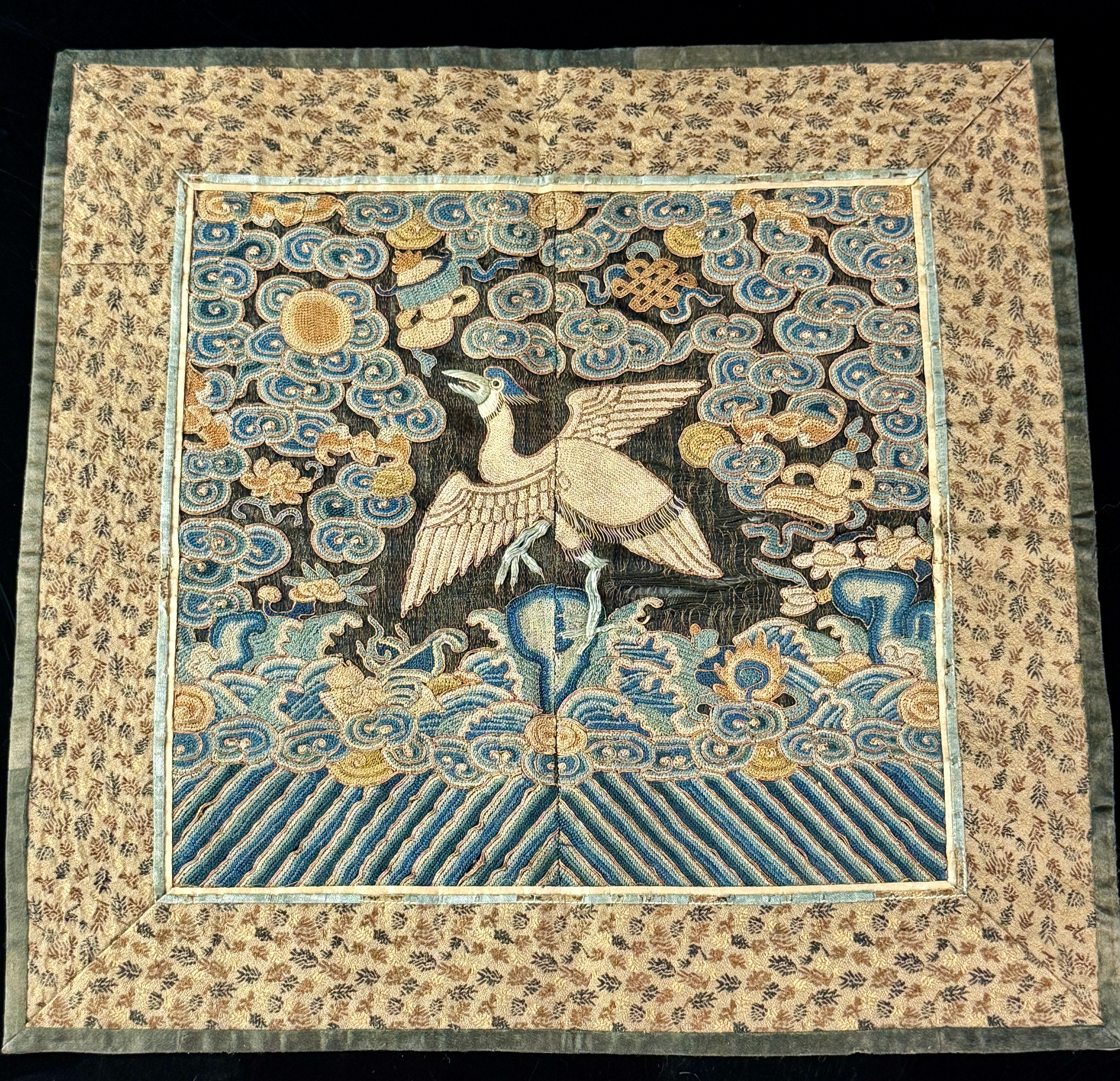 Late Qing Dynasty Chinese Embroidered Silk Egret Civil Official Rank Badge