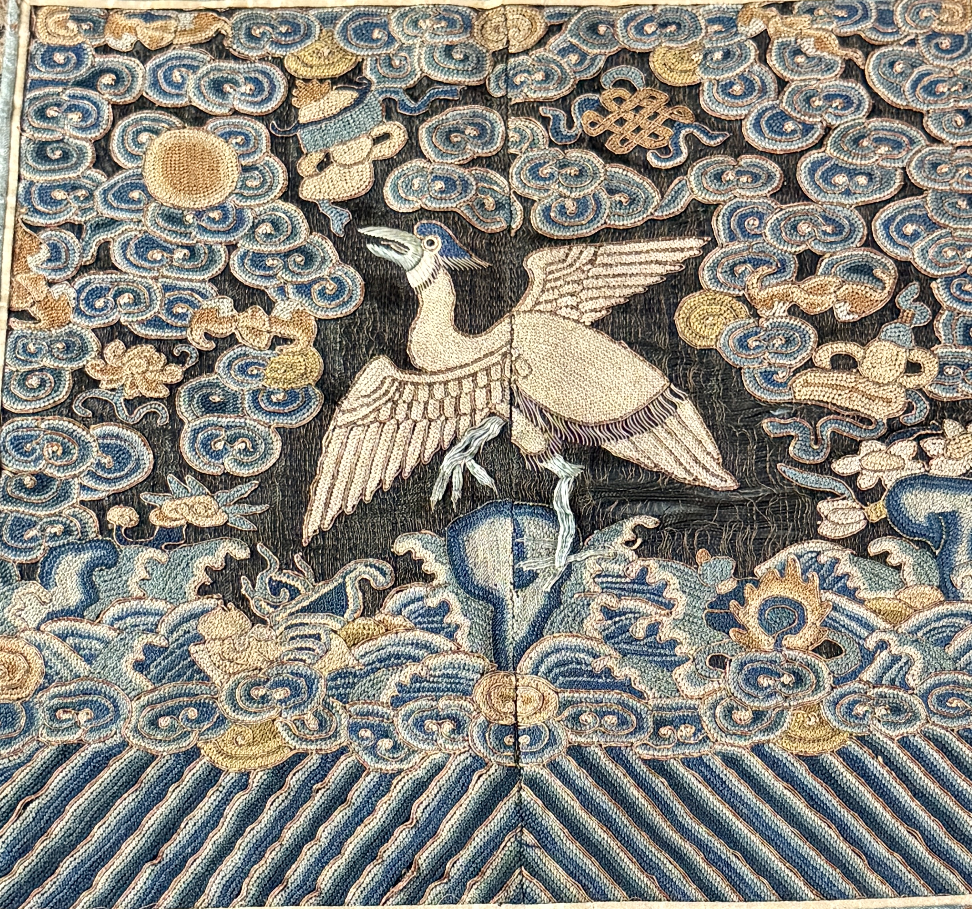 Late Qing Dynasty Chinese Embroidered Silk Egret Civil Official Rank Badge