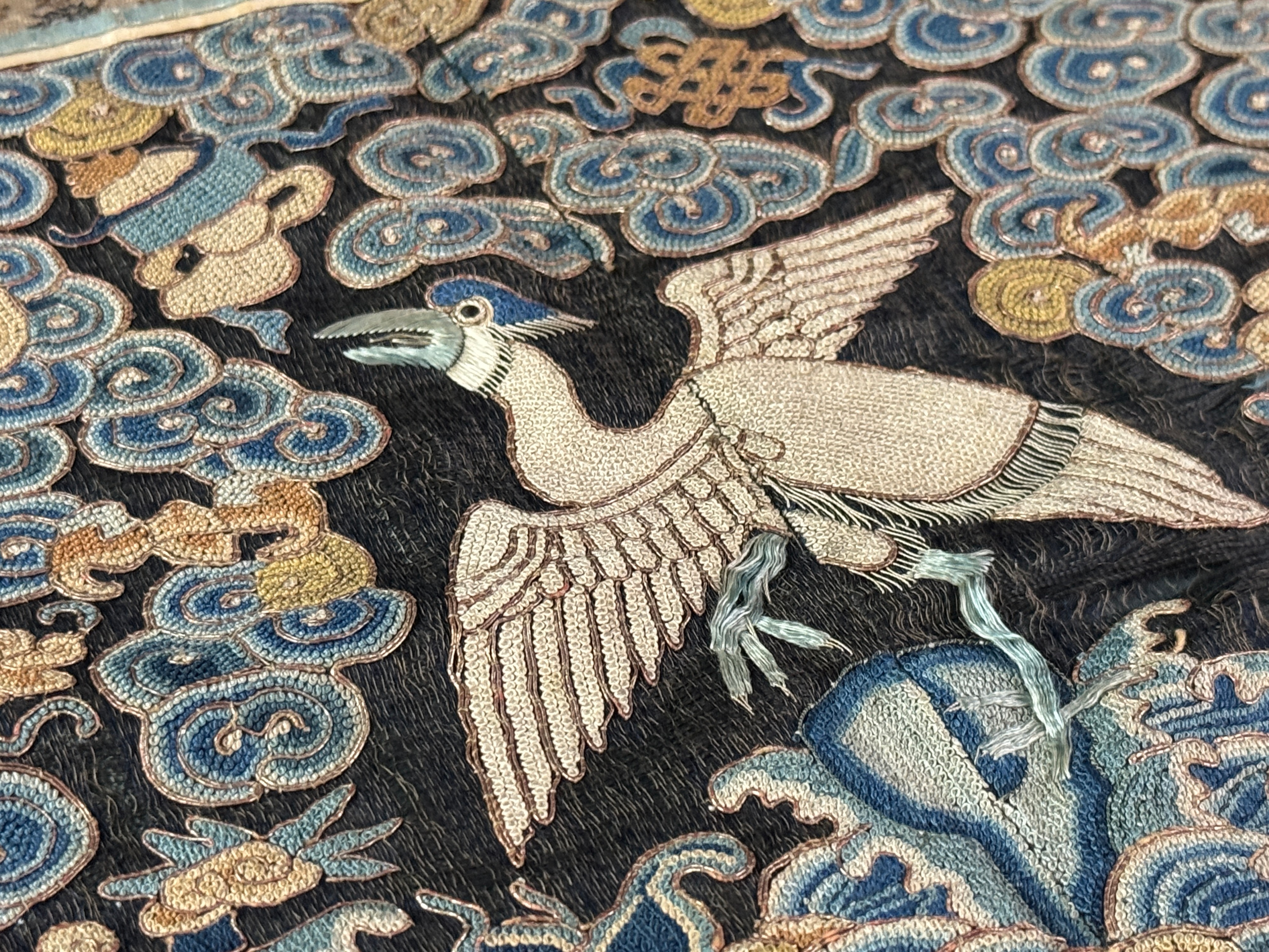 Late Qing Dynasty Chinese Embroidered Silk Egret Civil Official Rank Badge